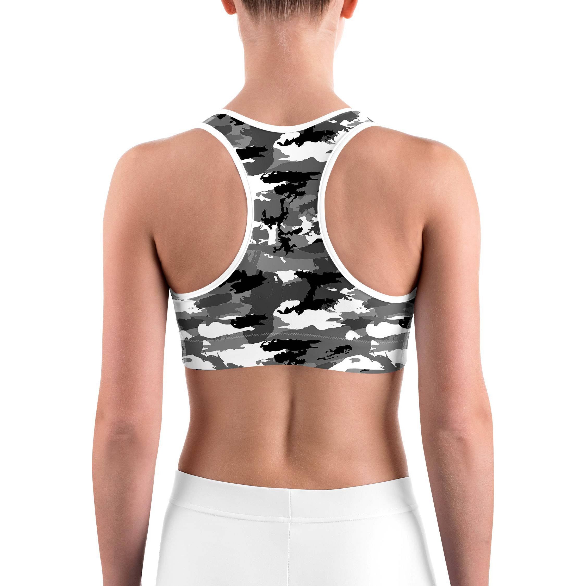 Black & White Camo Sports bra - GearBunch Leggings / Yoga Pants