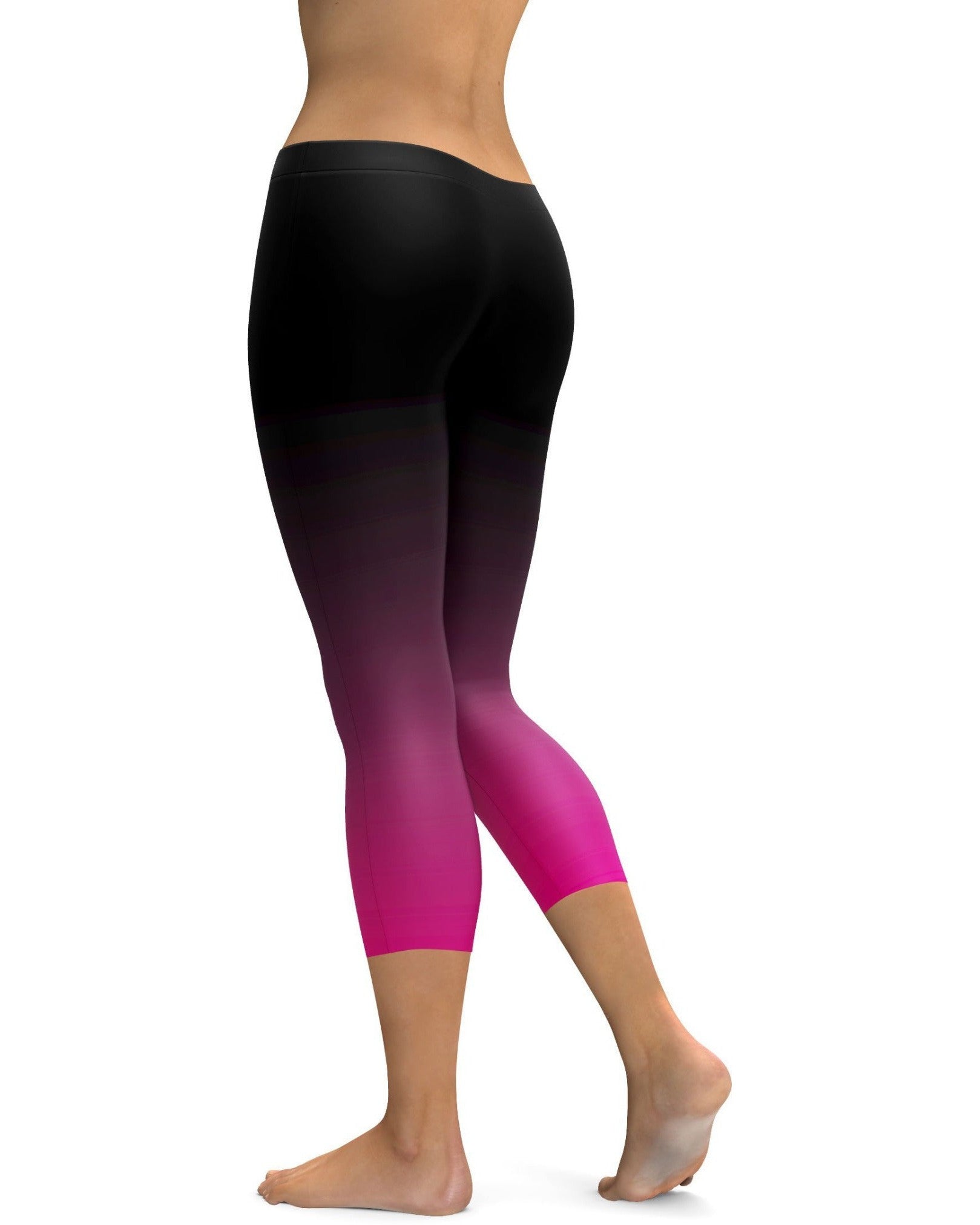 Womens Workout Yoga Ombre Black to Pink Capris Leggings