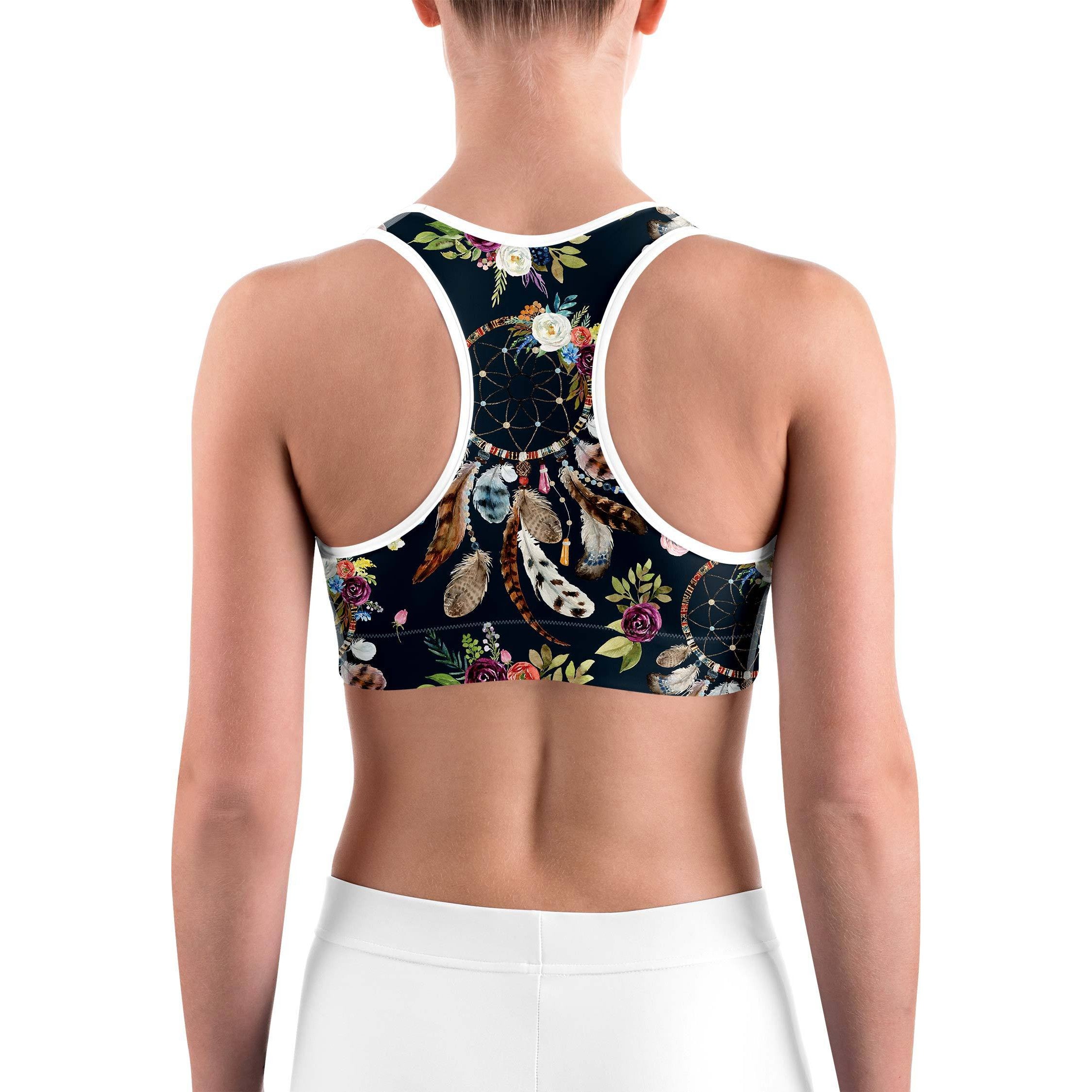 Boho Dreamcatcher and Flowers Sports bra - GearBunch Leggings / Yoga Pants