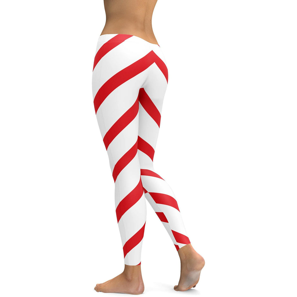 Youth Red and White Striped Candy Cane Leggings, Christmas