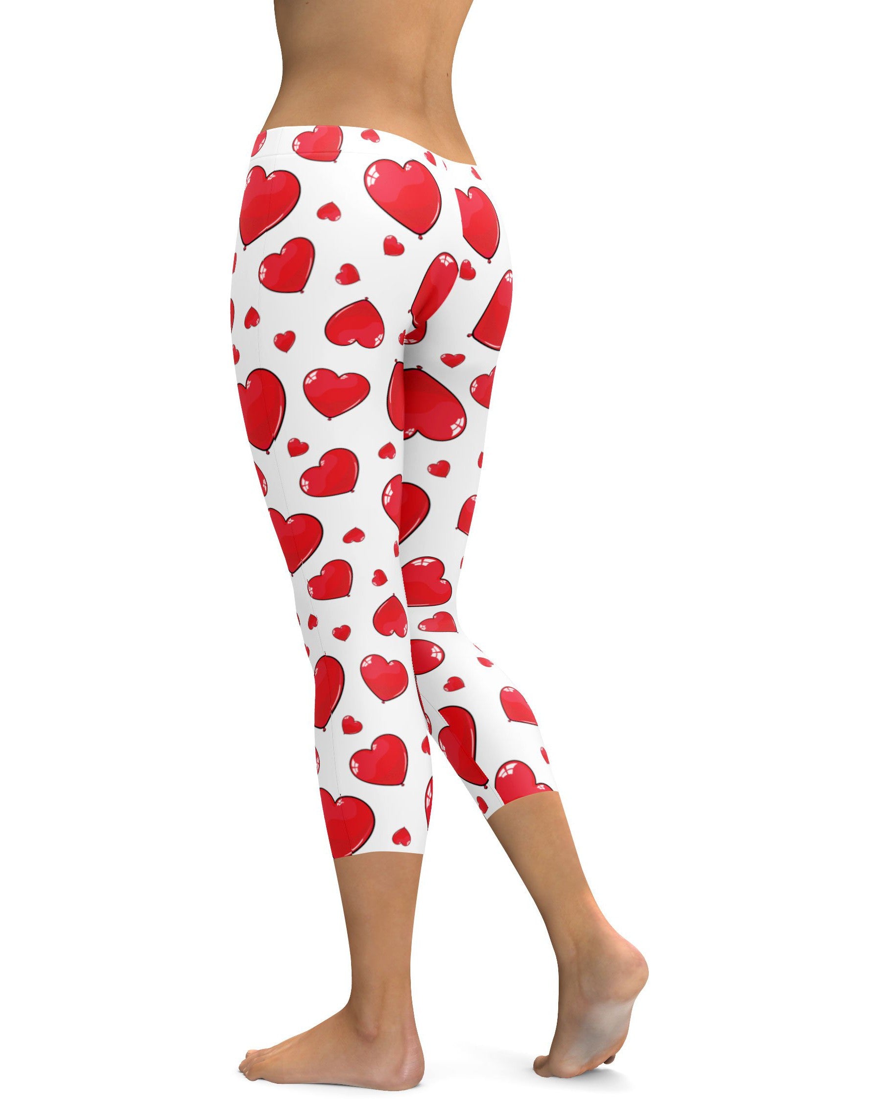 Red Heart Shaped Balloon Capris - GearBunch Leggings / Yoga Pants