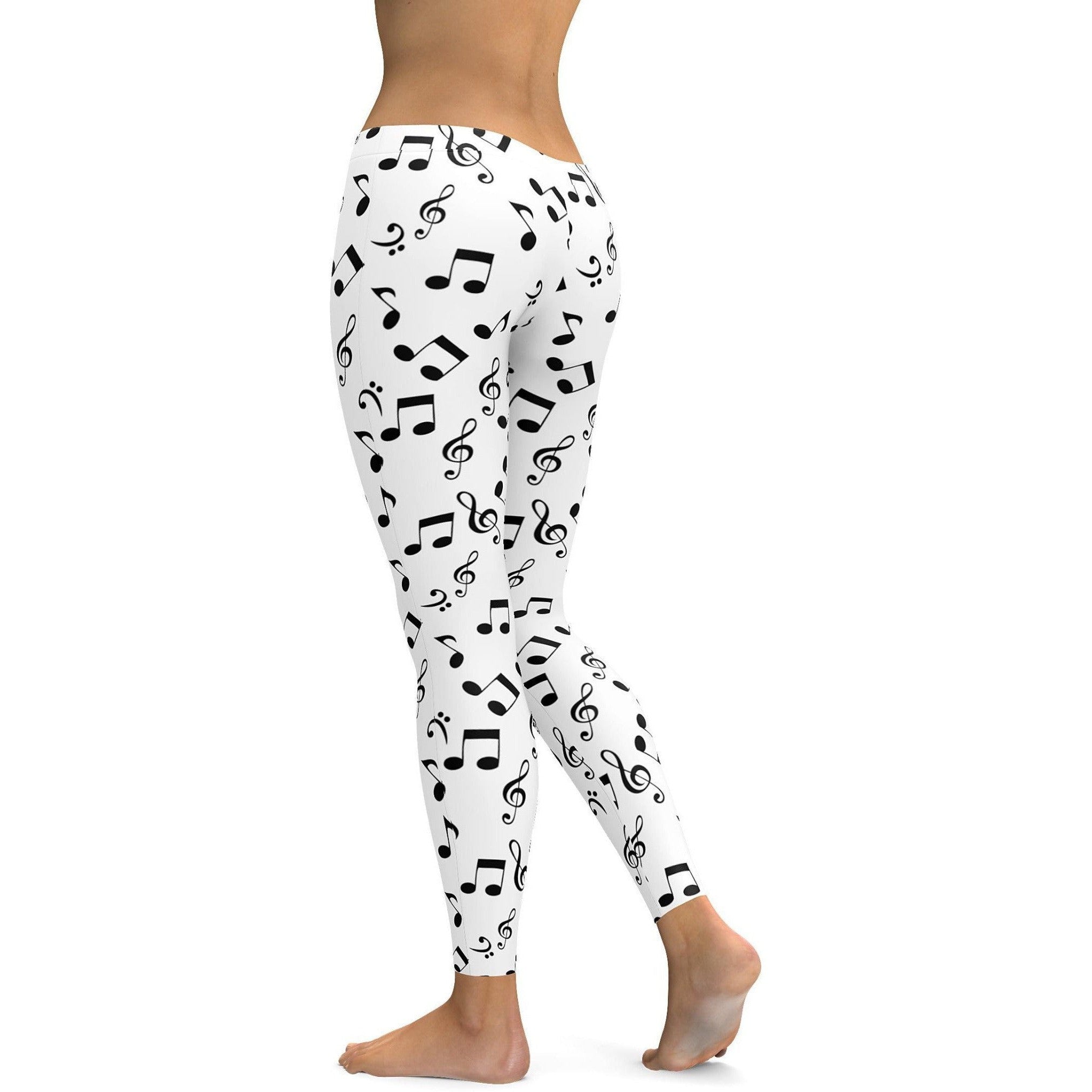 Music Notes White Leggings | Gearbunch