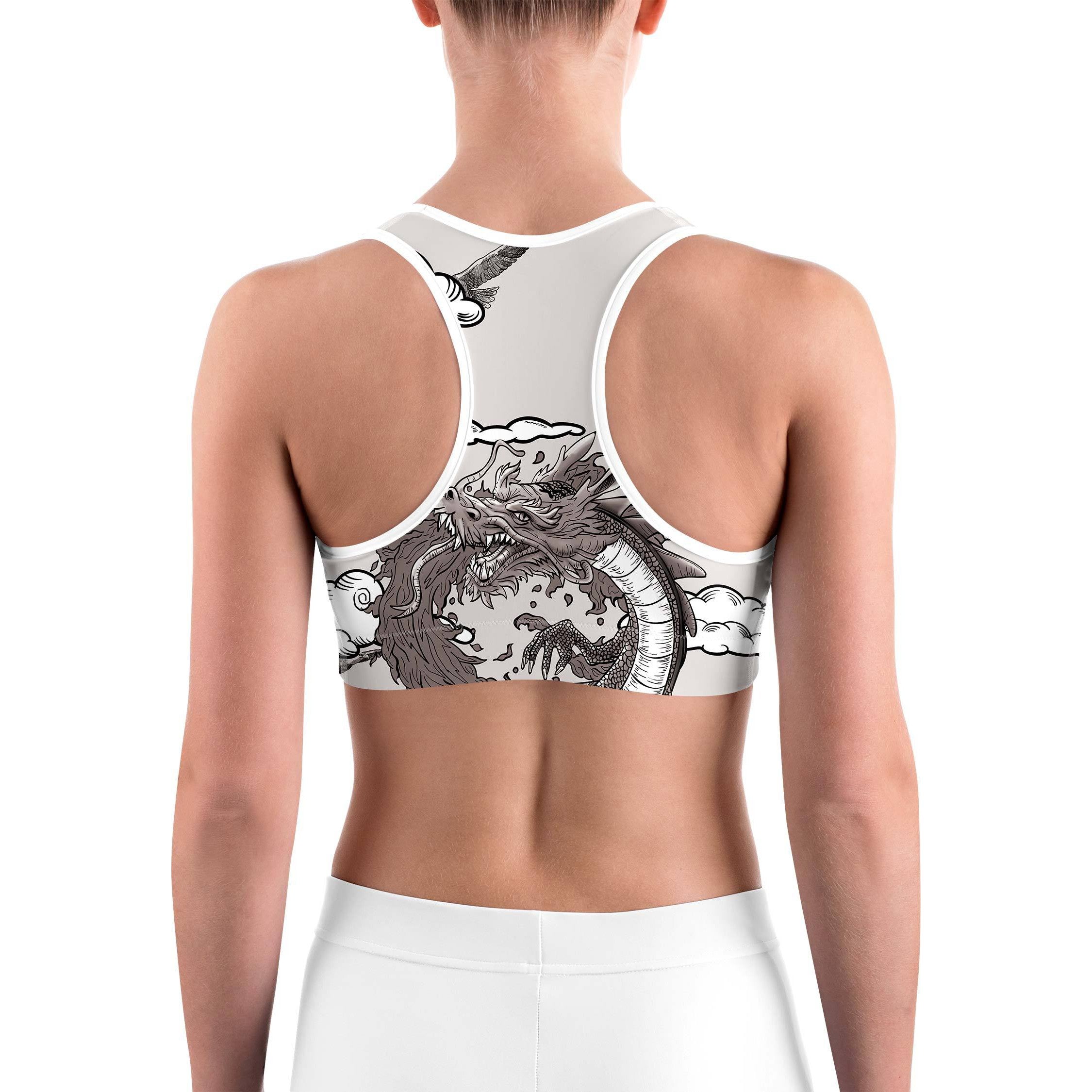 B&W Tattooed Dragon Sports bra - GearBunch Leggings / Yoga Pants