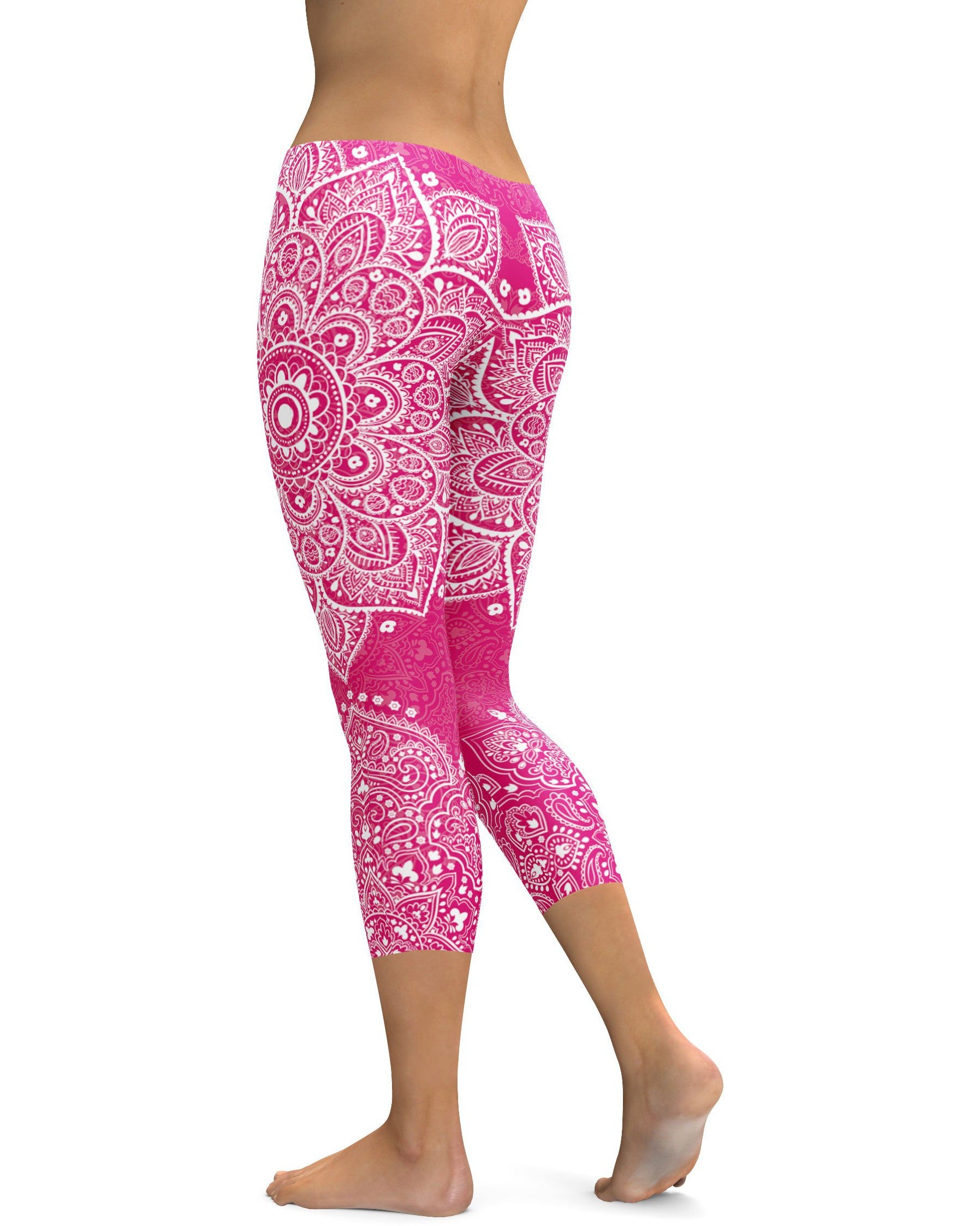 Hot Pink Mandala Capris - GearBunch Leggings / Yoga Pants