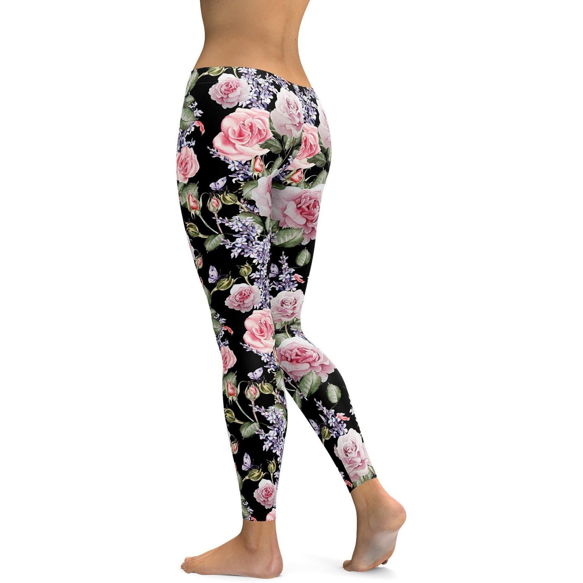 Watercolor Roses & Lavender Leggings | GearBunch