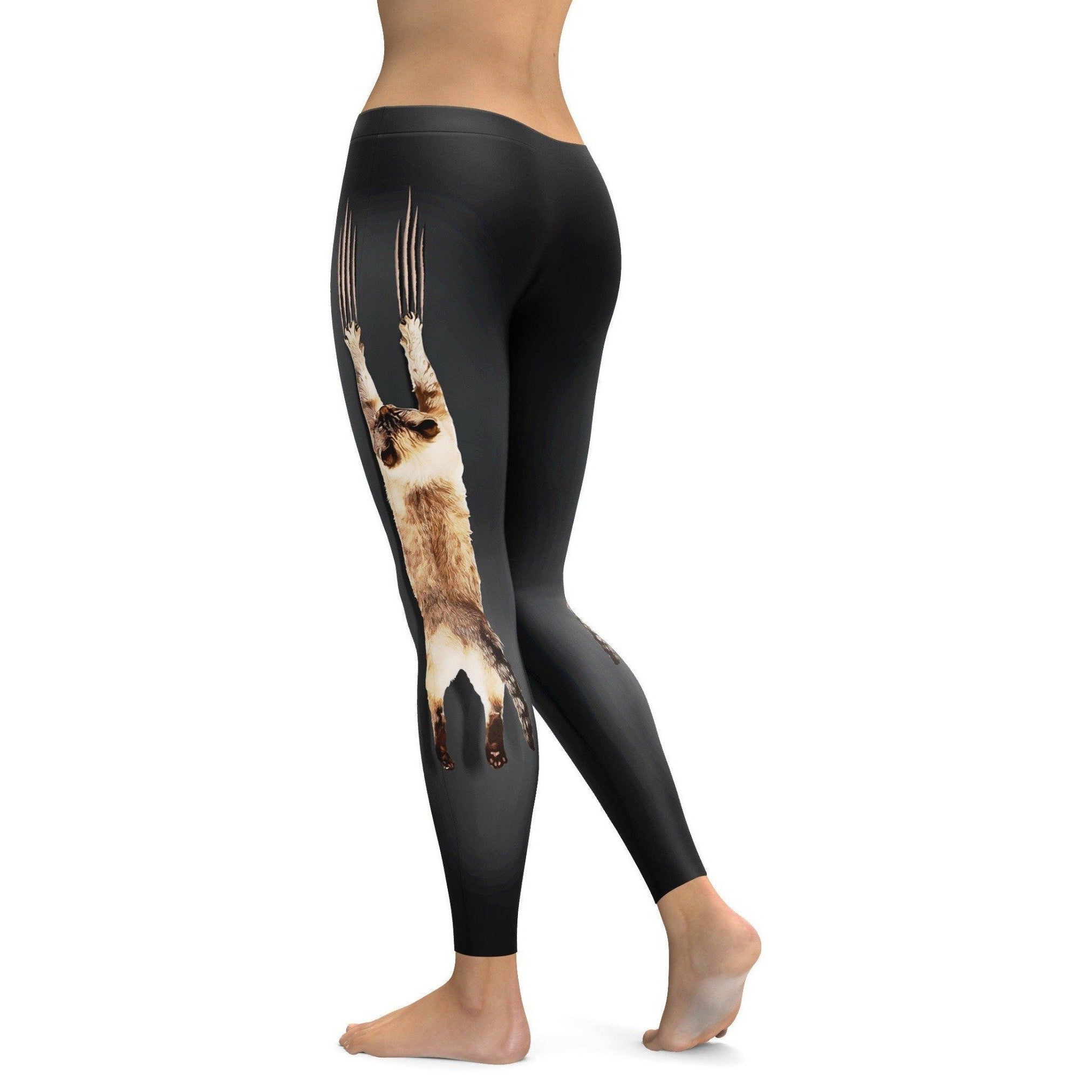 Womens Workout Yoga Scratching Cat Leggings Black/White | Gearbunch.com