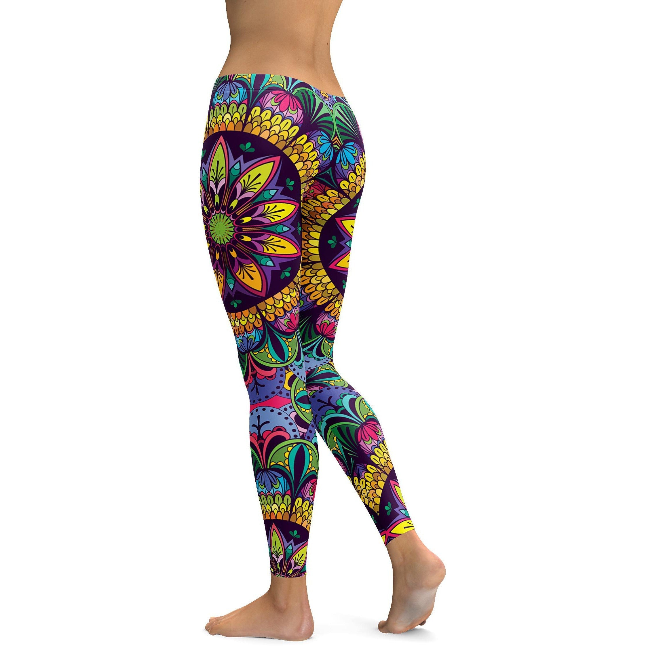 Colorful Yellow Mandala Leggings - GearBunch Leggings / Yoga Pants