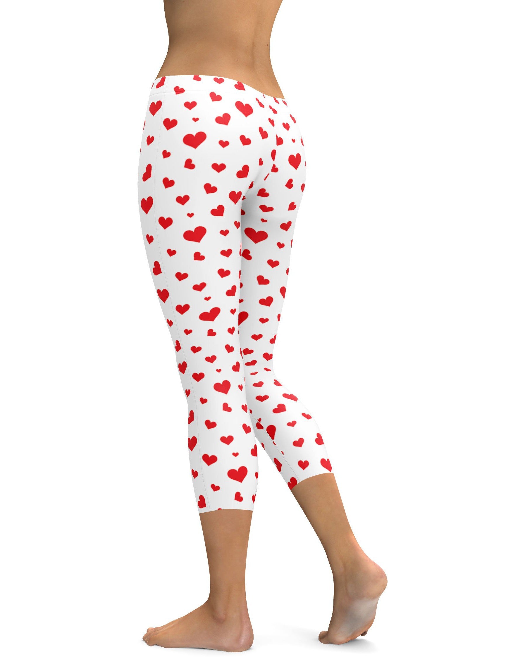 Red Hearts Capris - GearBunch Leggings / Yoga Pants