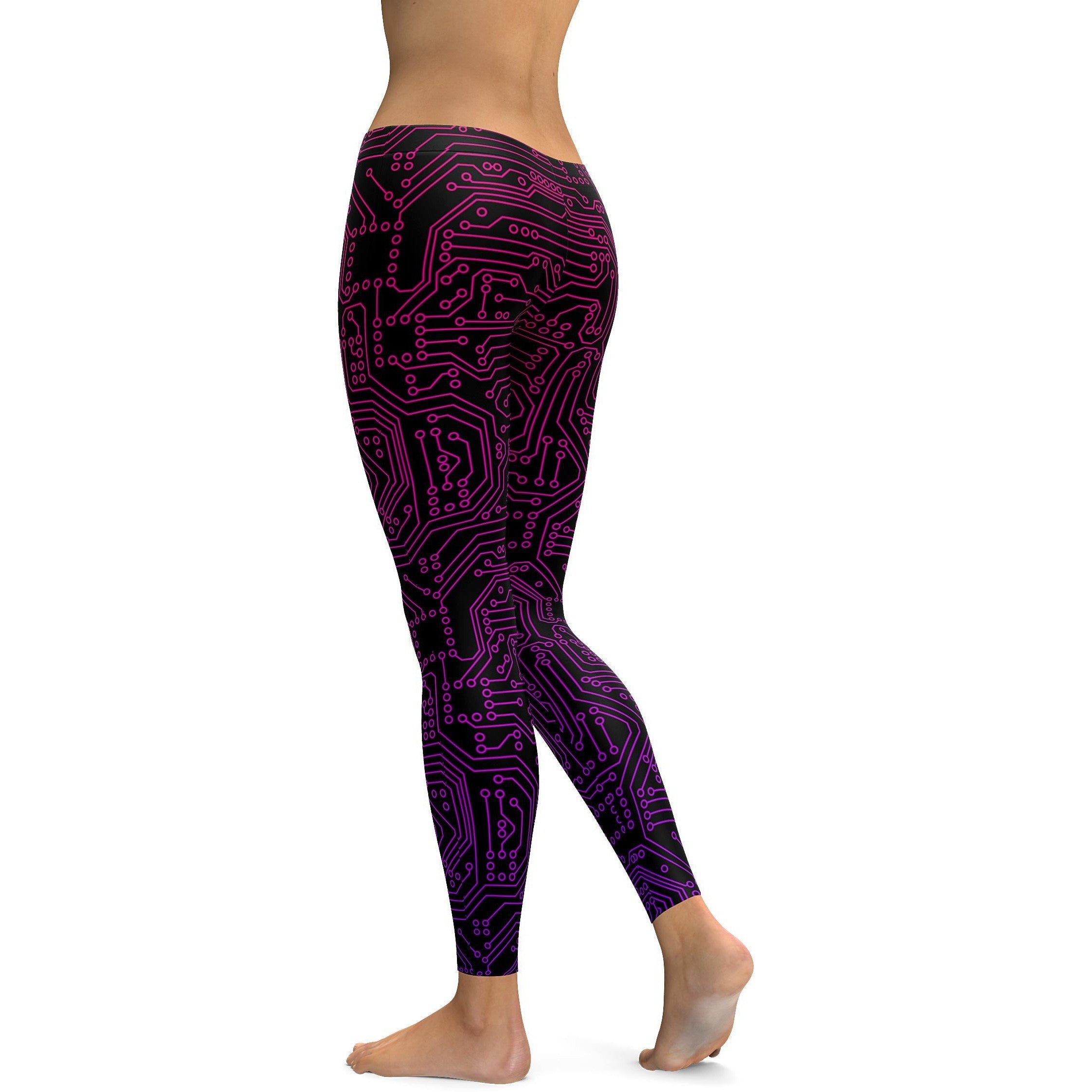 Pink & Purple Circuit Board Leggings - GearBunch Leggings / Yoga Pants