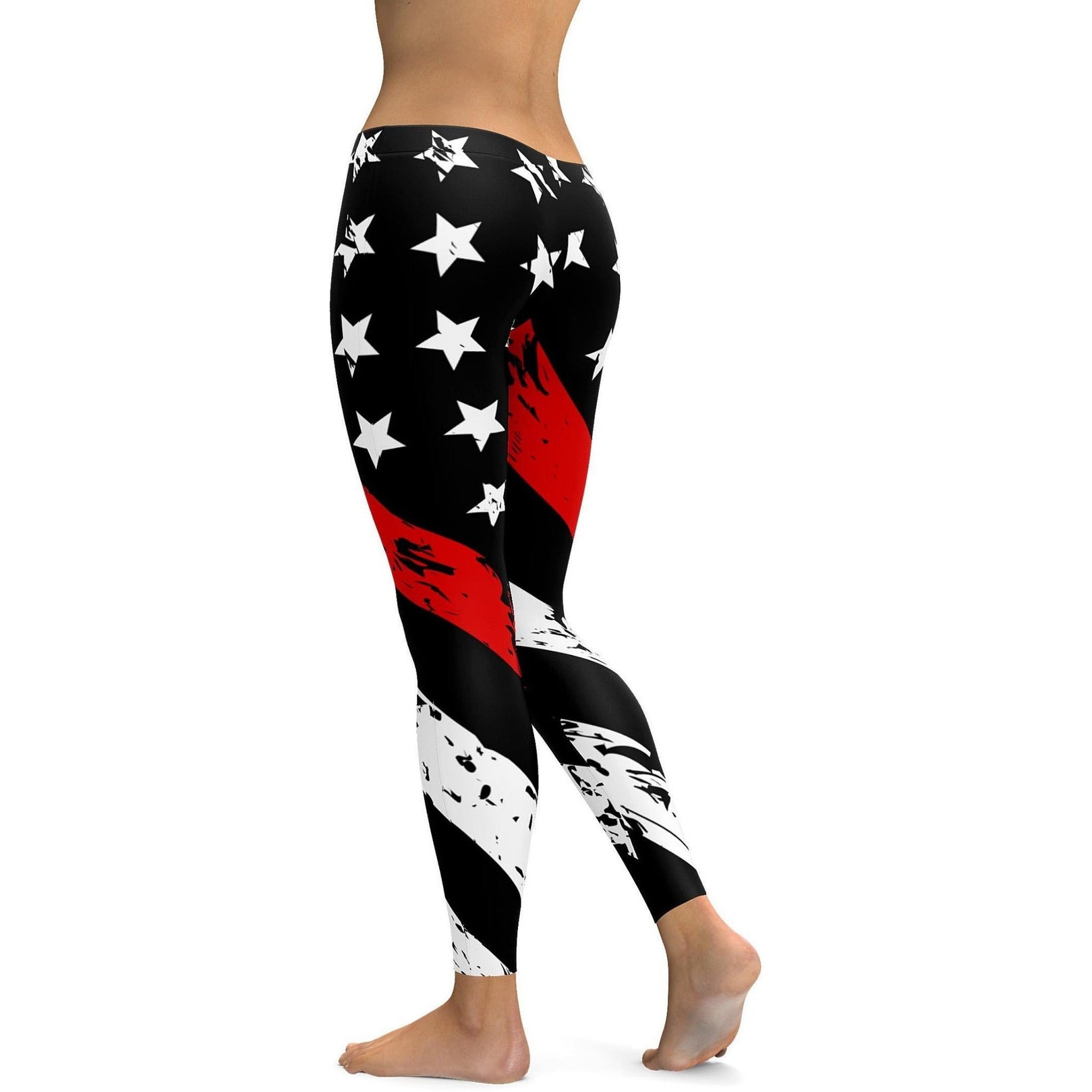 Womens Workout Yoga Thin Red Line Leggings Red/White/Black | Gearbunch.com
