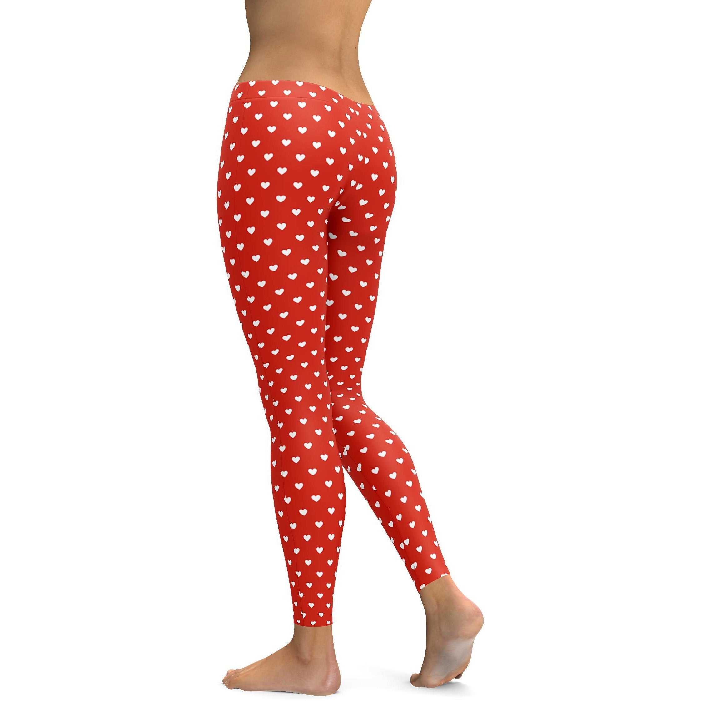 White Mini Hearts Red Leggings - GearBunch Leggings / Yoga Pants