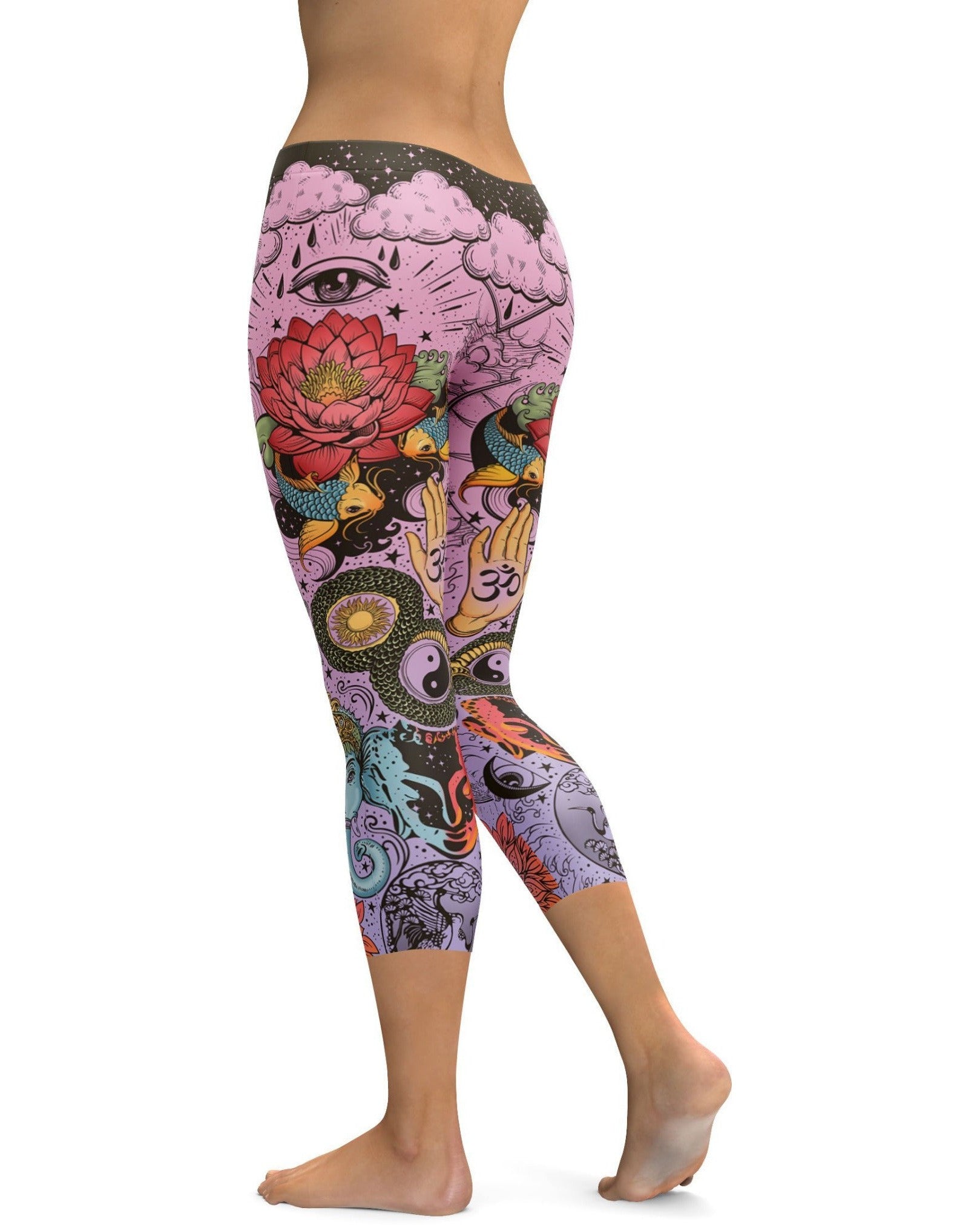 Pink Tattooed Lotus Capris | Gearbunch