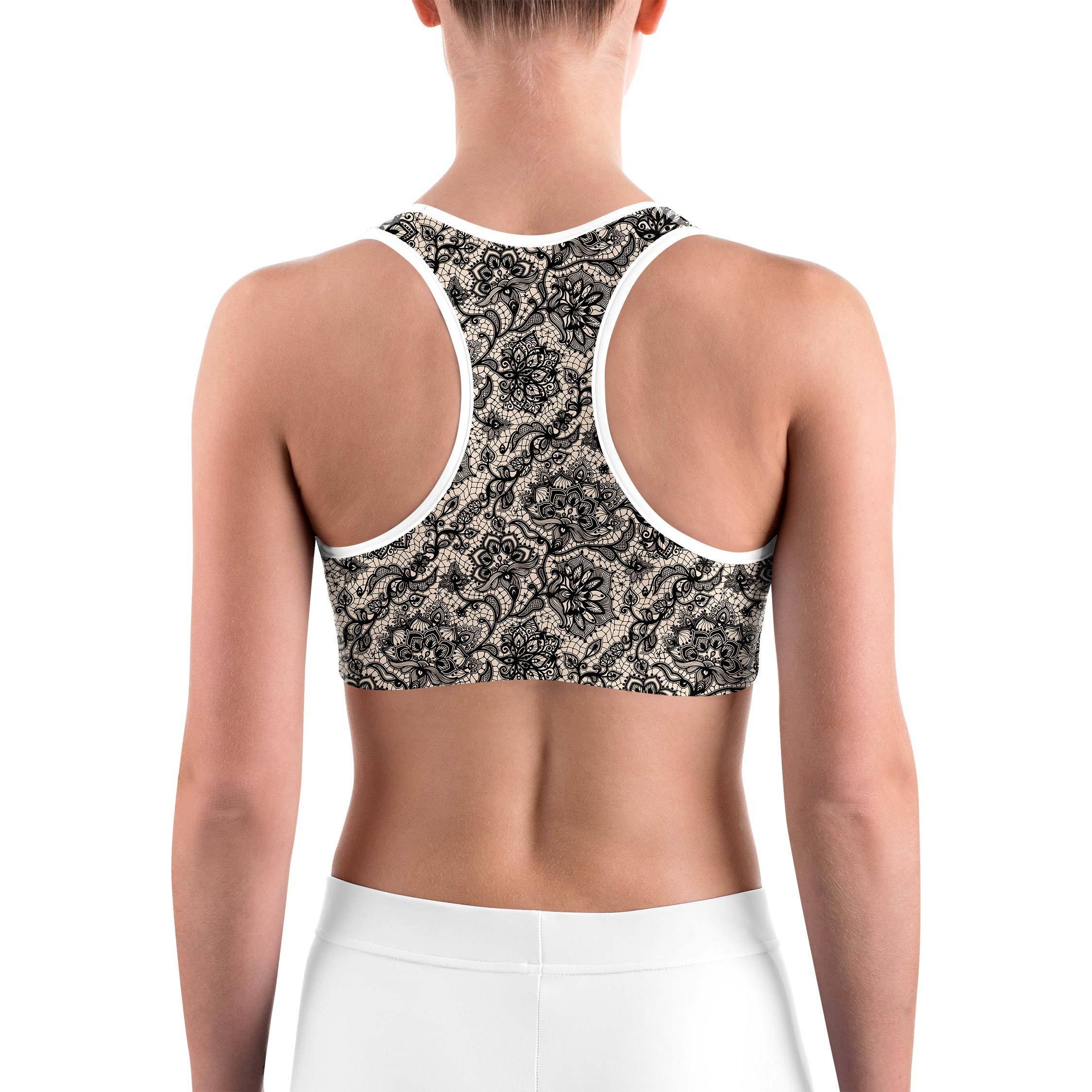 Black Faux Lace Sports bra - GearBunch Leggings / Yoga Pants