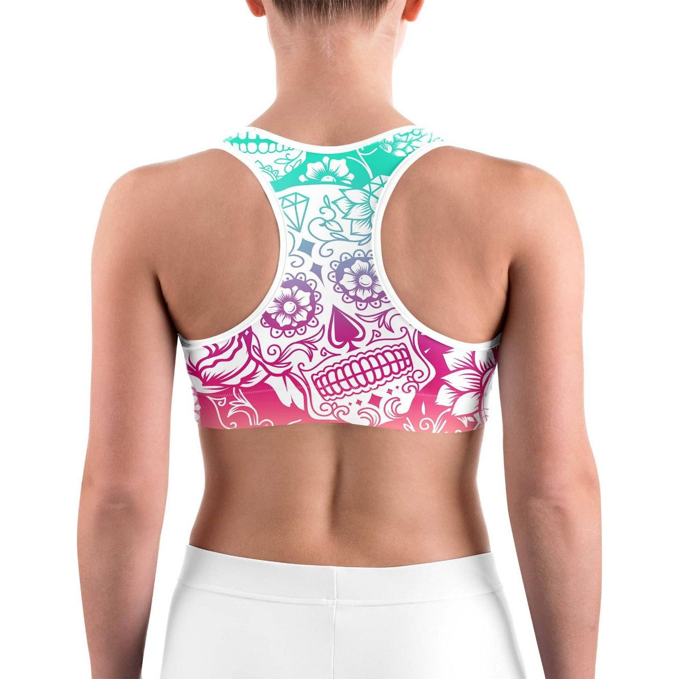 Bright Sugar Skull Sports bra | GearBunch