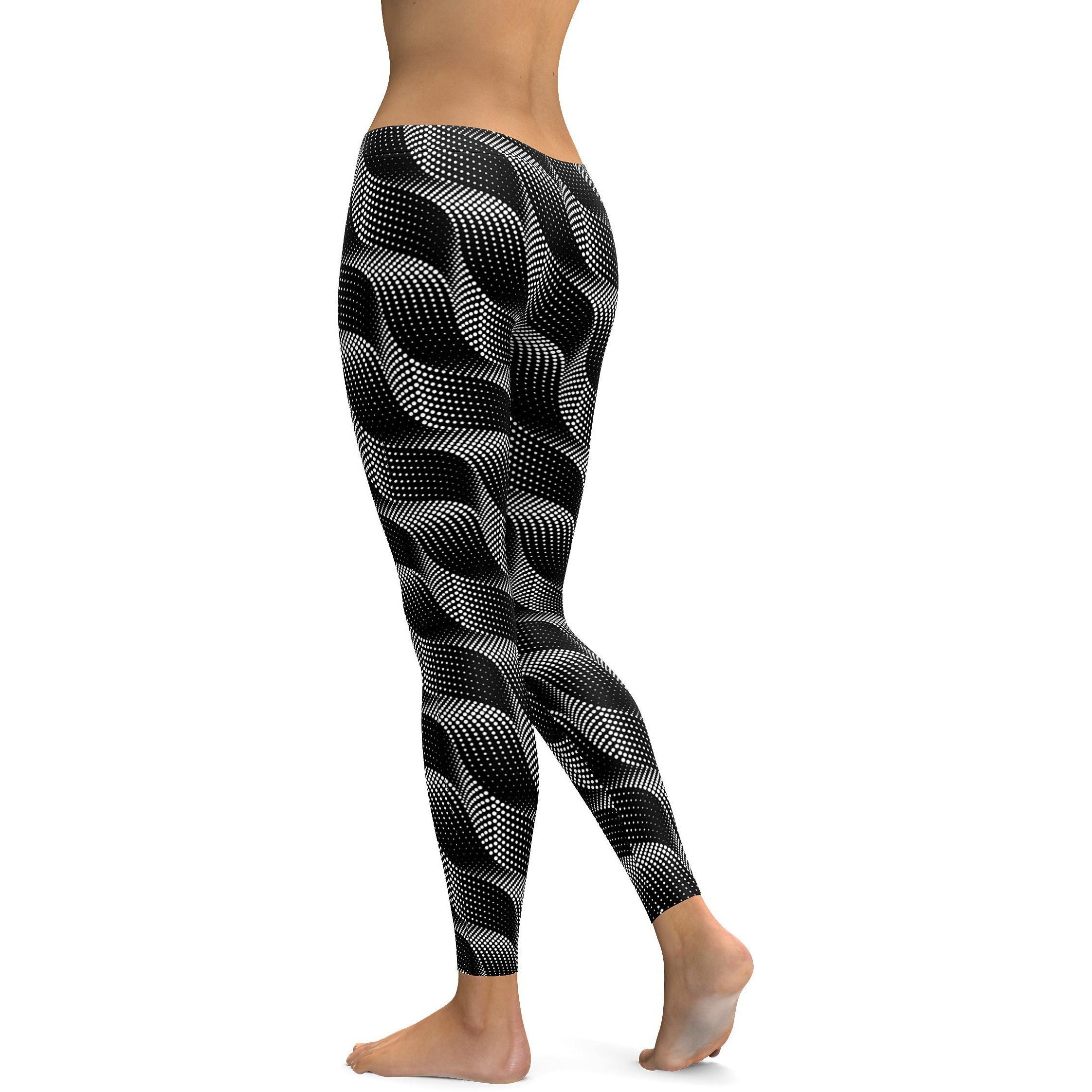 Womens Workout Yoga B&W Wave Leggings