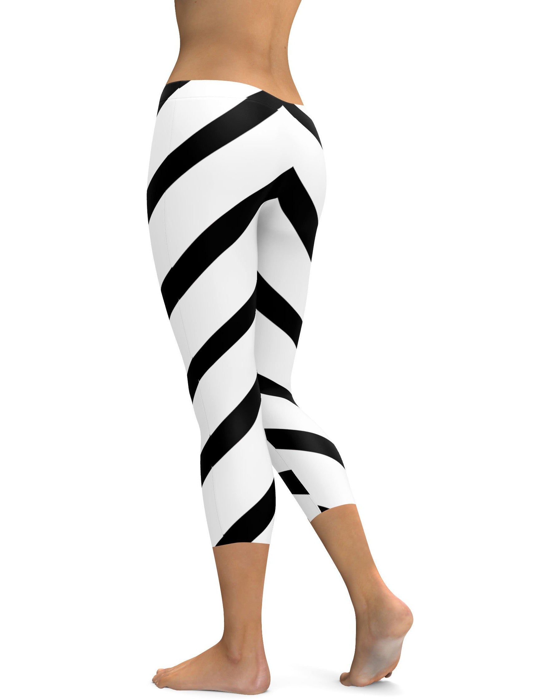 Black & White Striped Capris - GearBunch Leggings / Yoga Pants