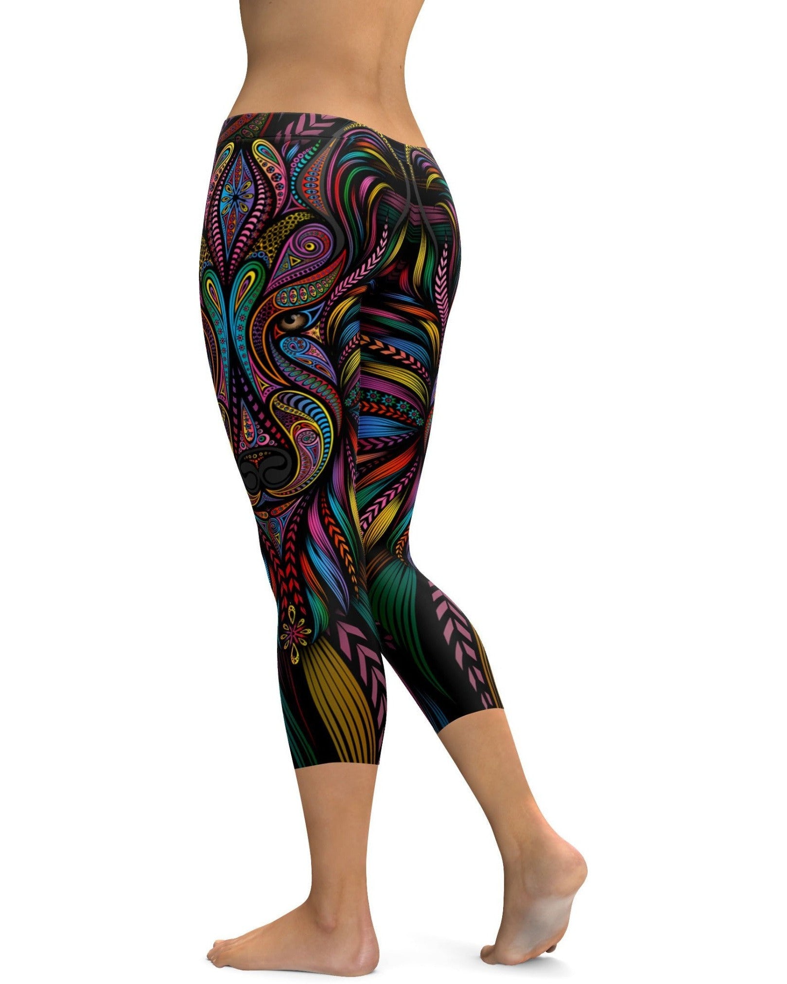 womens workout and yoga Colorful Wolf Capris