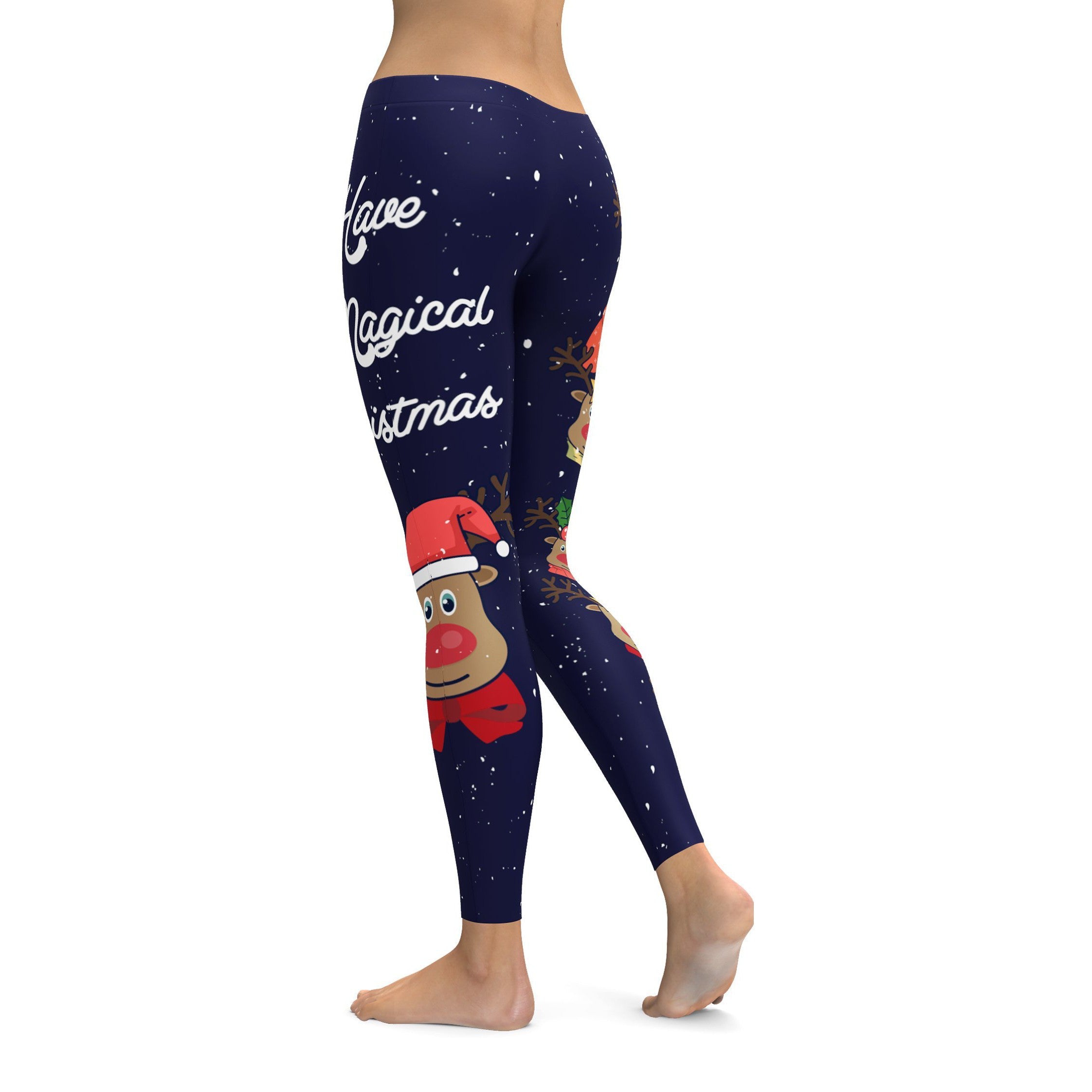 Christmas Reindeer Heads Leggings - GearBunch Leggings / Yoga Pants