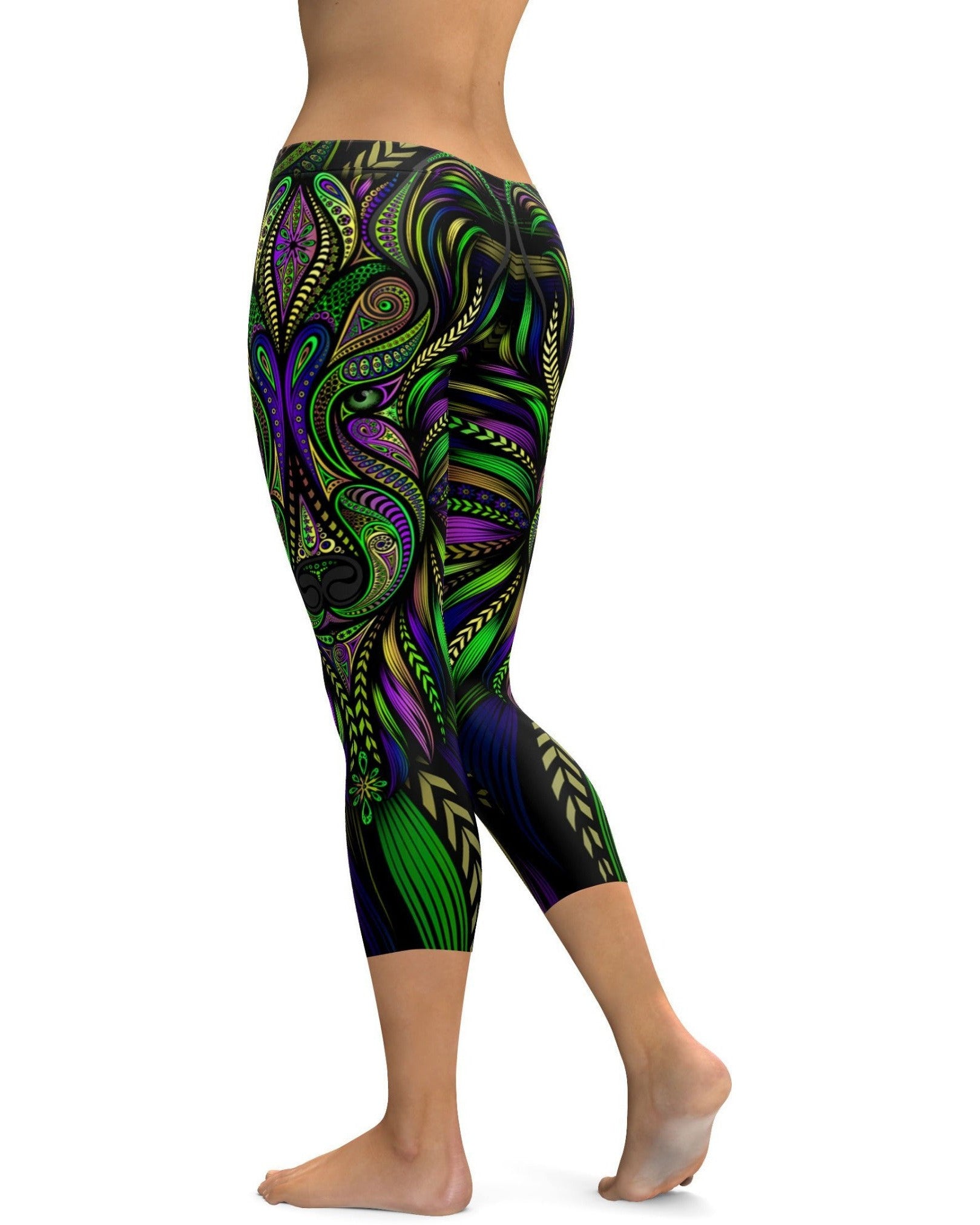 Green Colorful Wolf Capris | Gearbunch