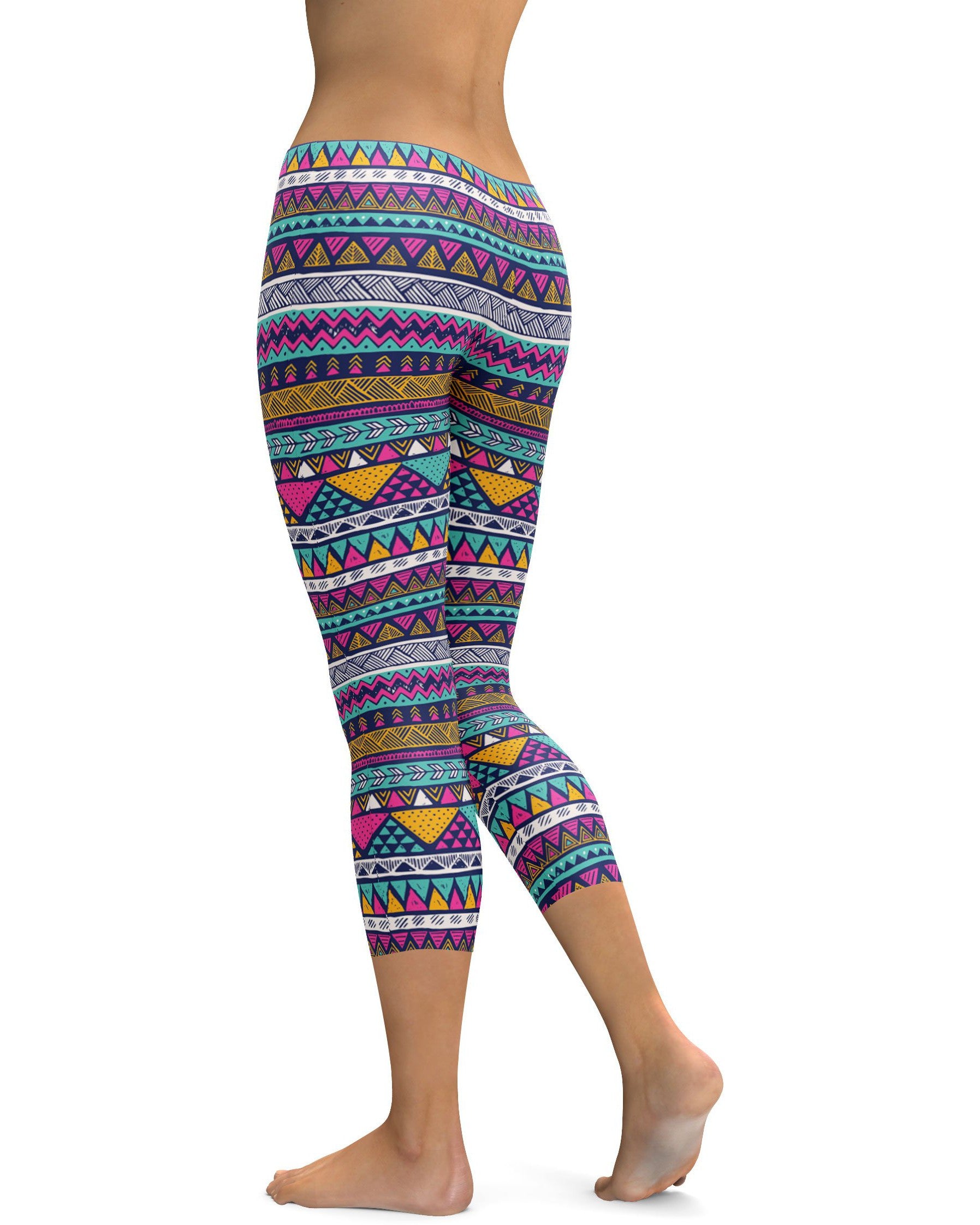 Colorful Aztec Pattern Capris - GearBunch Leggings / Yoga Pants