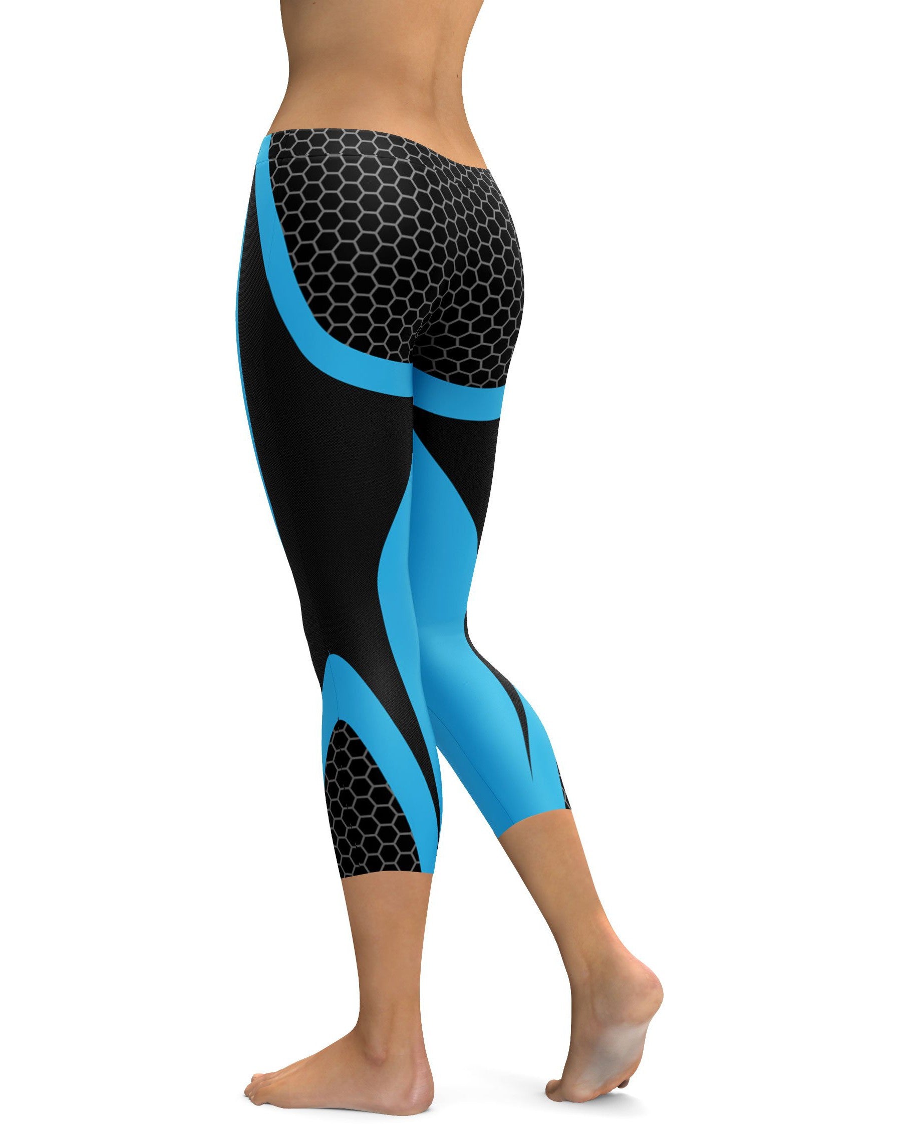 Blue Honeycomb Carbon Capris - GearBunch Leggings / Yoga Pants