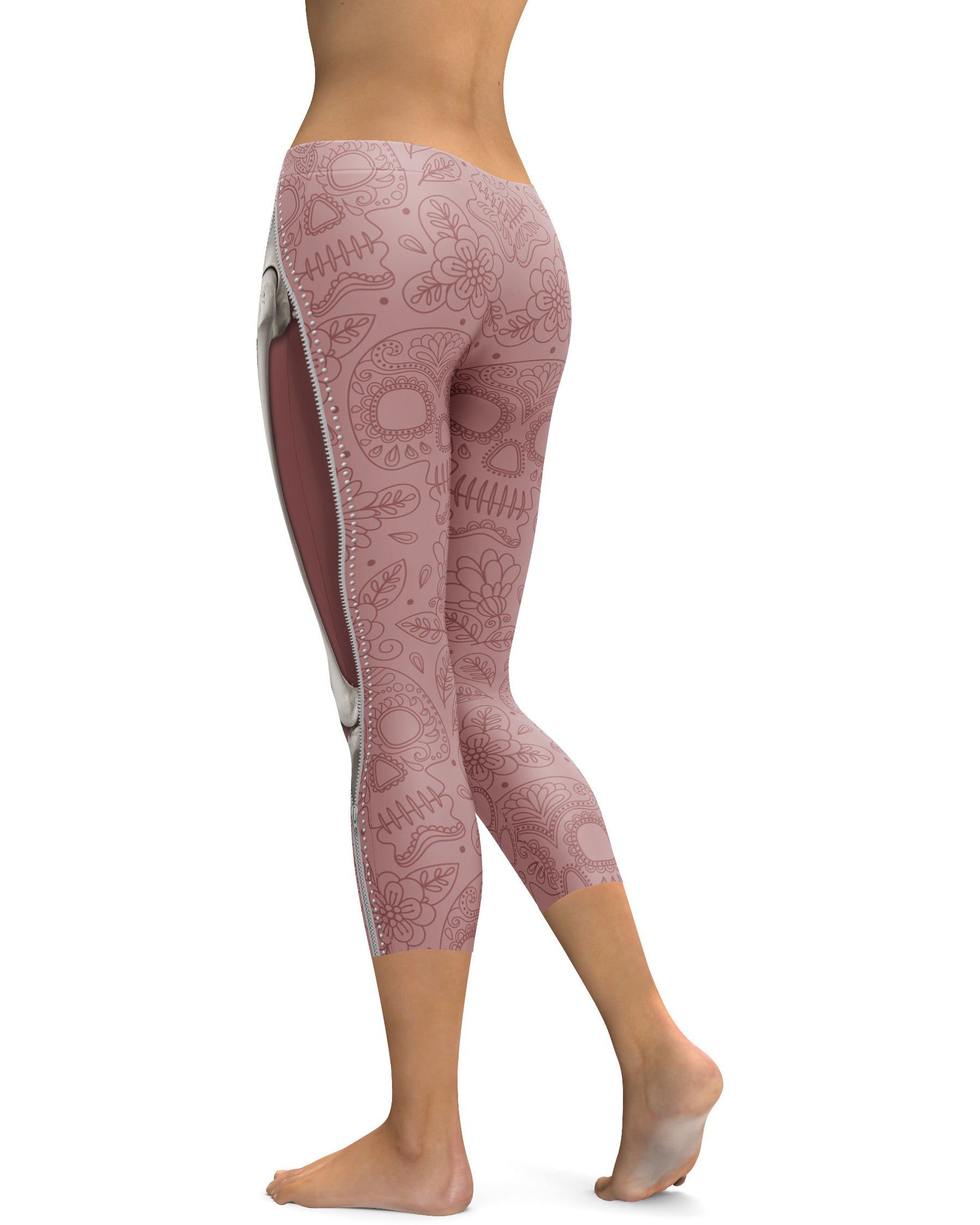 Realistic Skeleton with Zipper Capris - GearBunch Leggings / Yoga Pants