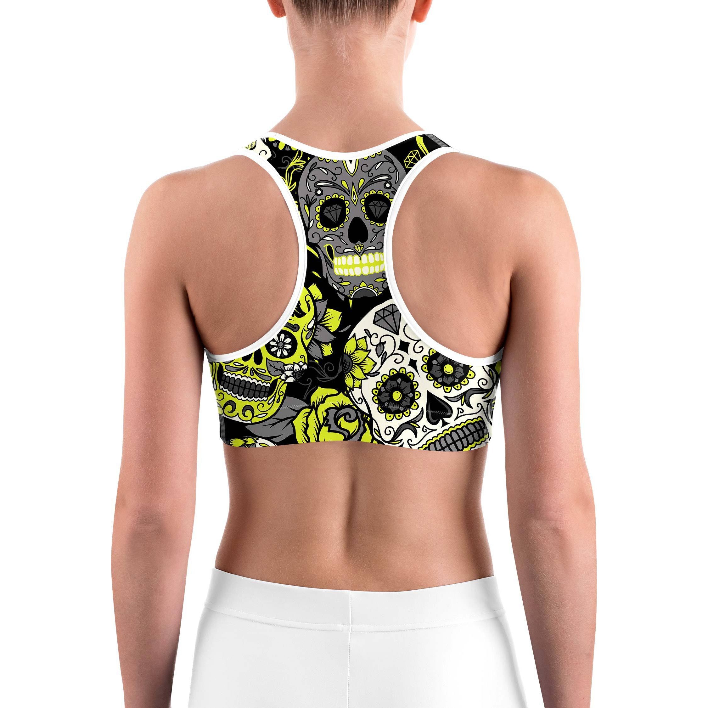 Sassy Yellow Sugar Skull Sports bra