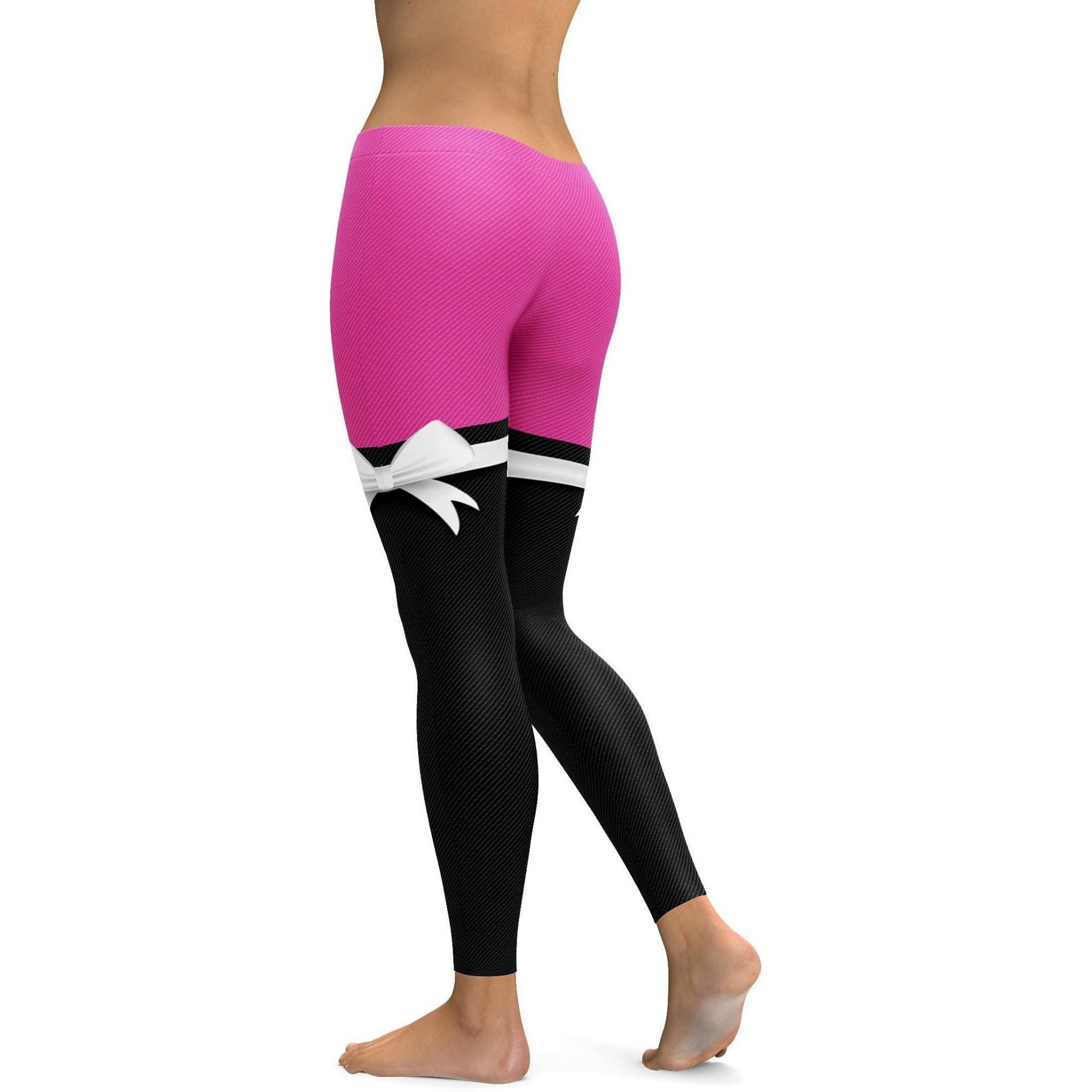 Pink to Black Thigh High Bow Leggings | Gearbunch