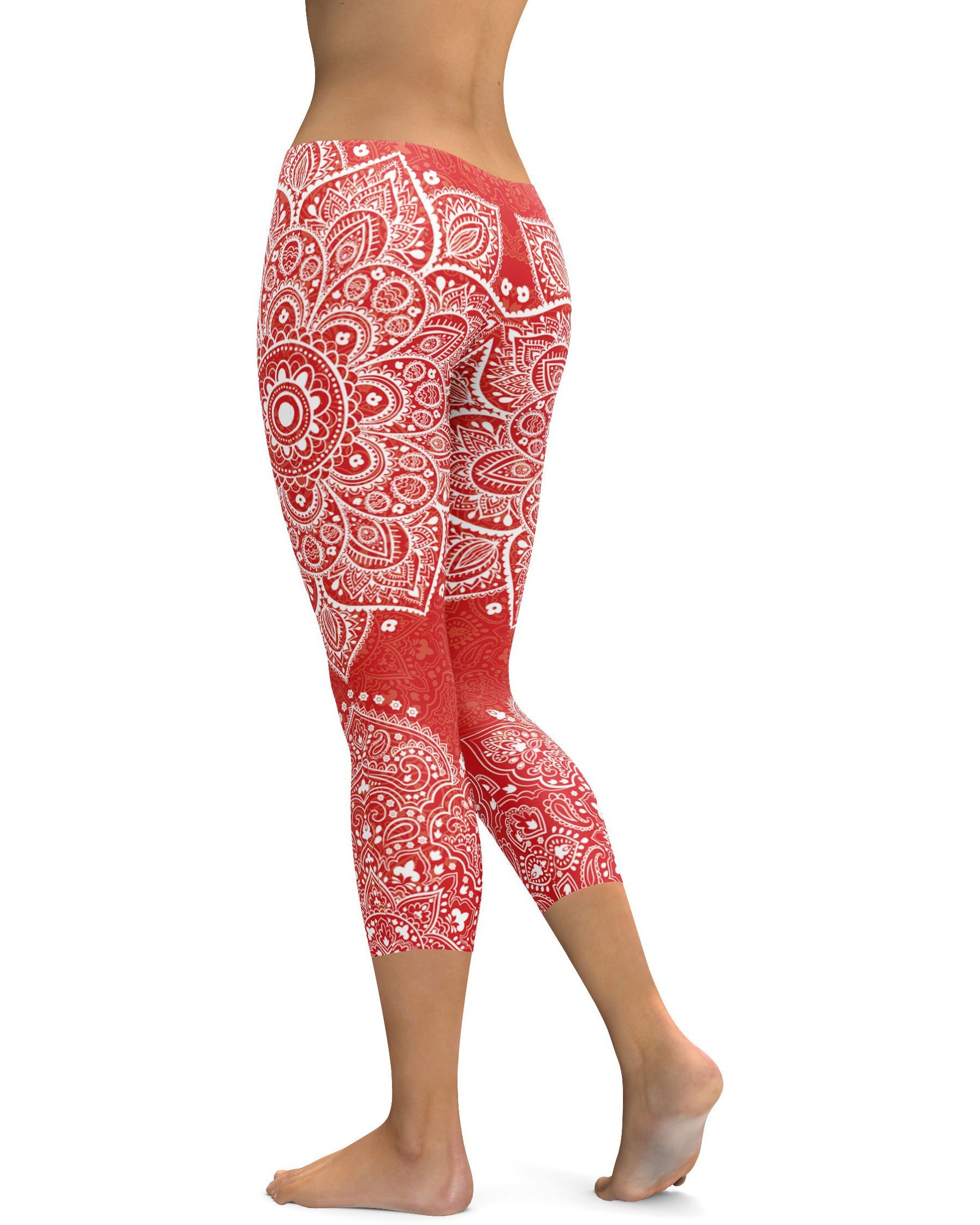 Red Mandala Capris - GearBunch Leggings / Yoga Pants