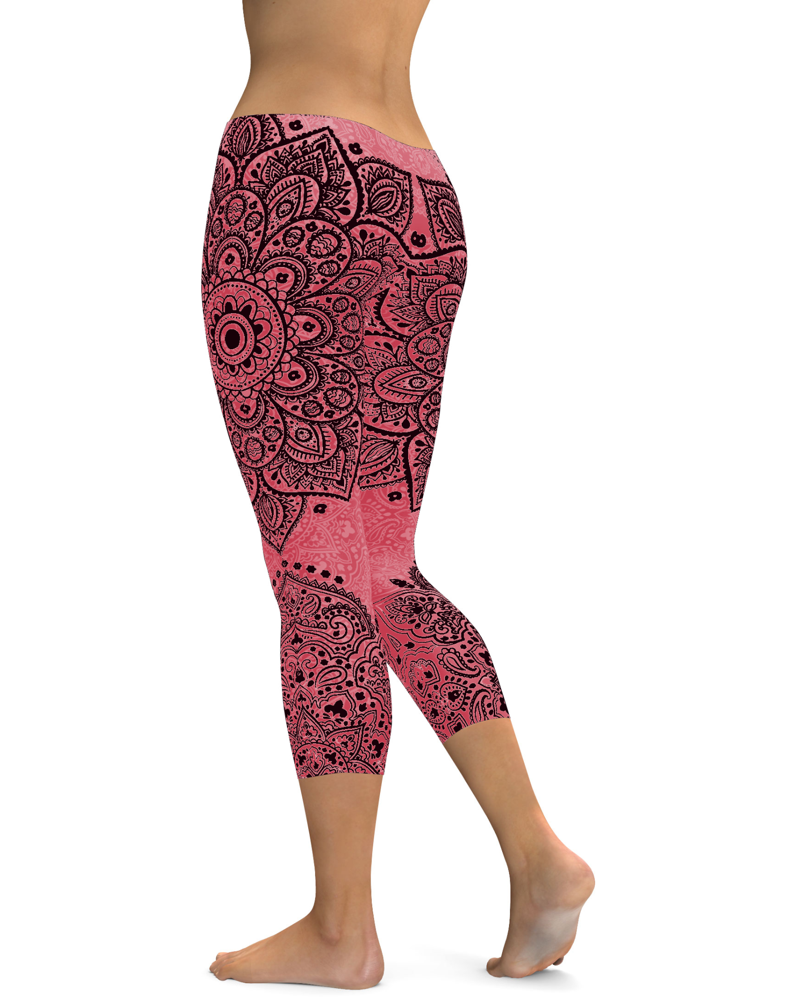 Baby Pink and Black Mandala Capris | GearBunch