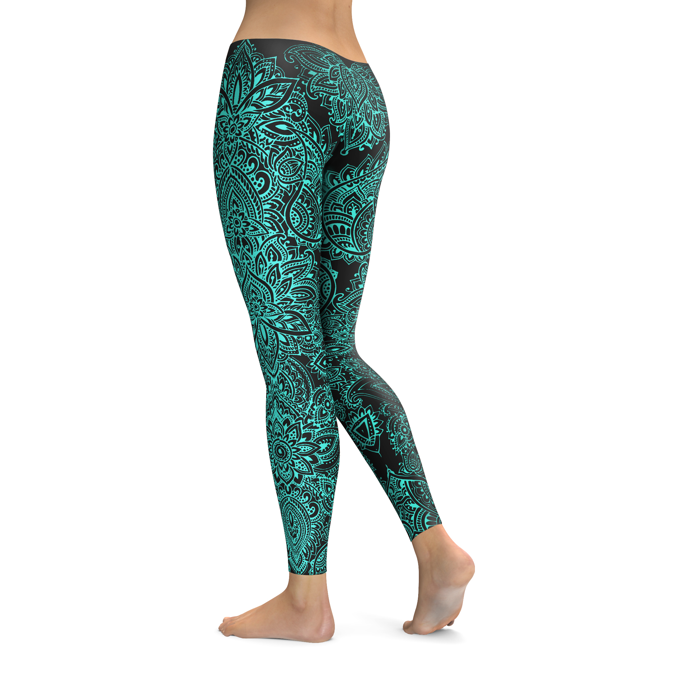 Womens Workout Yoga Black and Turquoise Henna