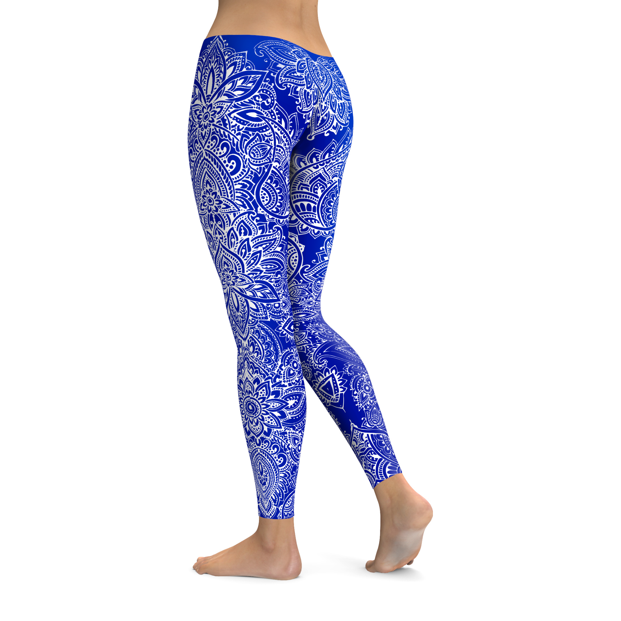 Electric Blue and White Henna Tattoo Leggings | Gearbunch