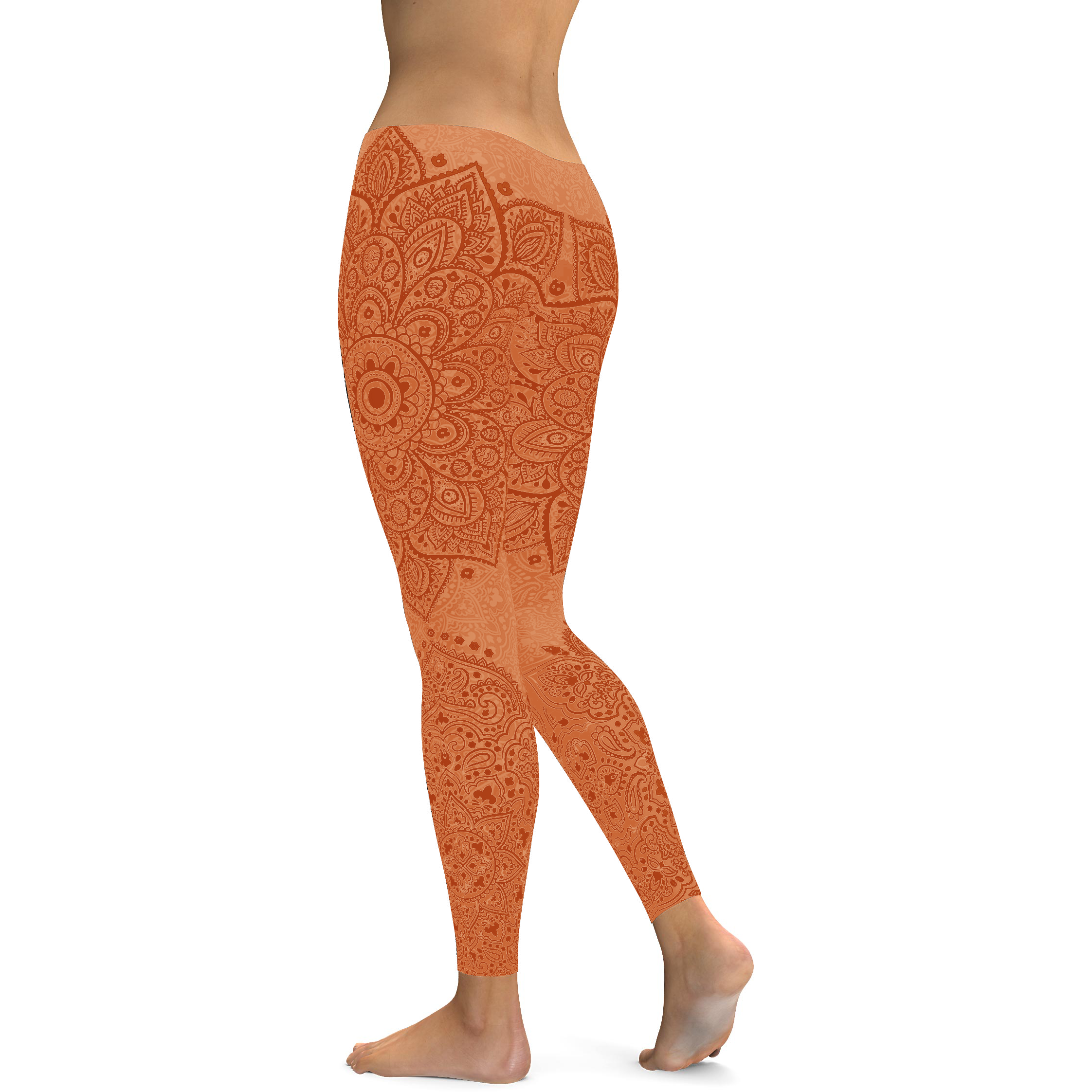 Womens Workout Yoga Apricot Mandala Leggings Red Mehndi 