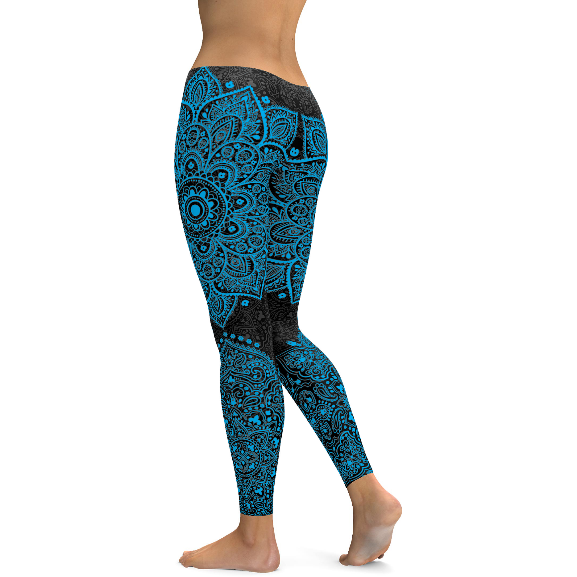 Black and Cyan Blue Mandala Leggings 