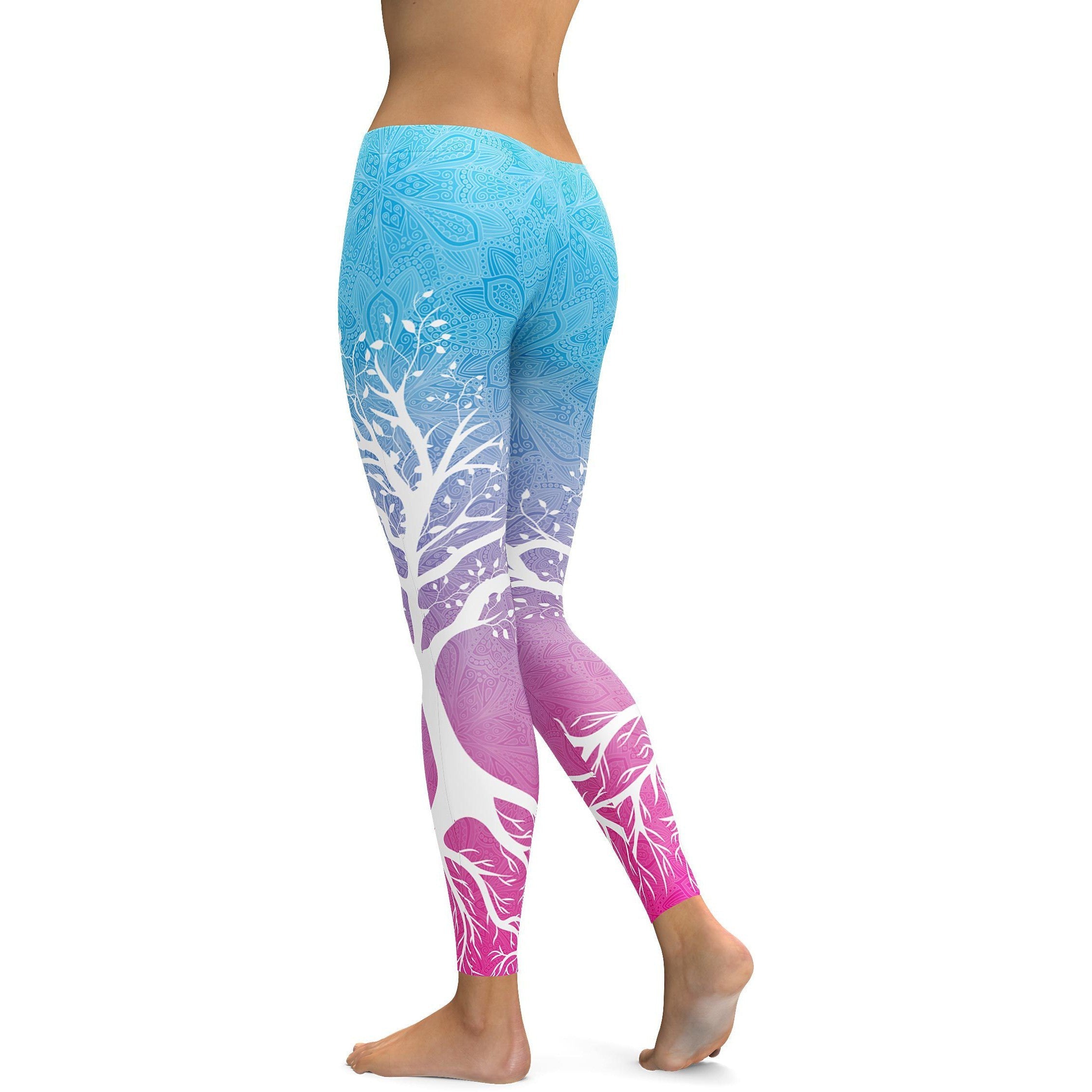 Blue to Pink Tree of Life Leggings - GearBunch Leggings 