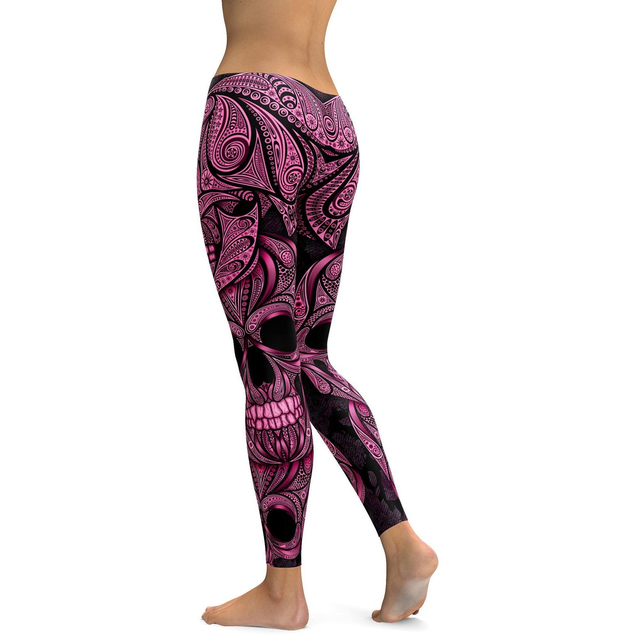 Pink Ornamental Skull Leggings - GearBunch Leggings / Yoga Pants