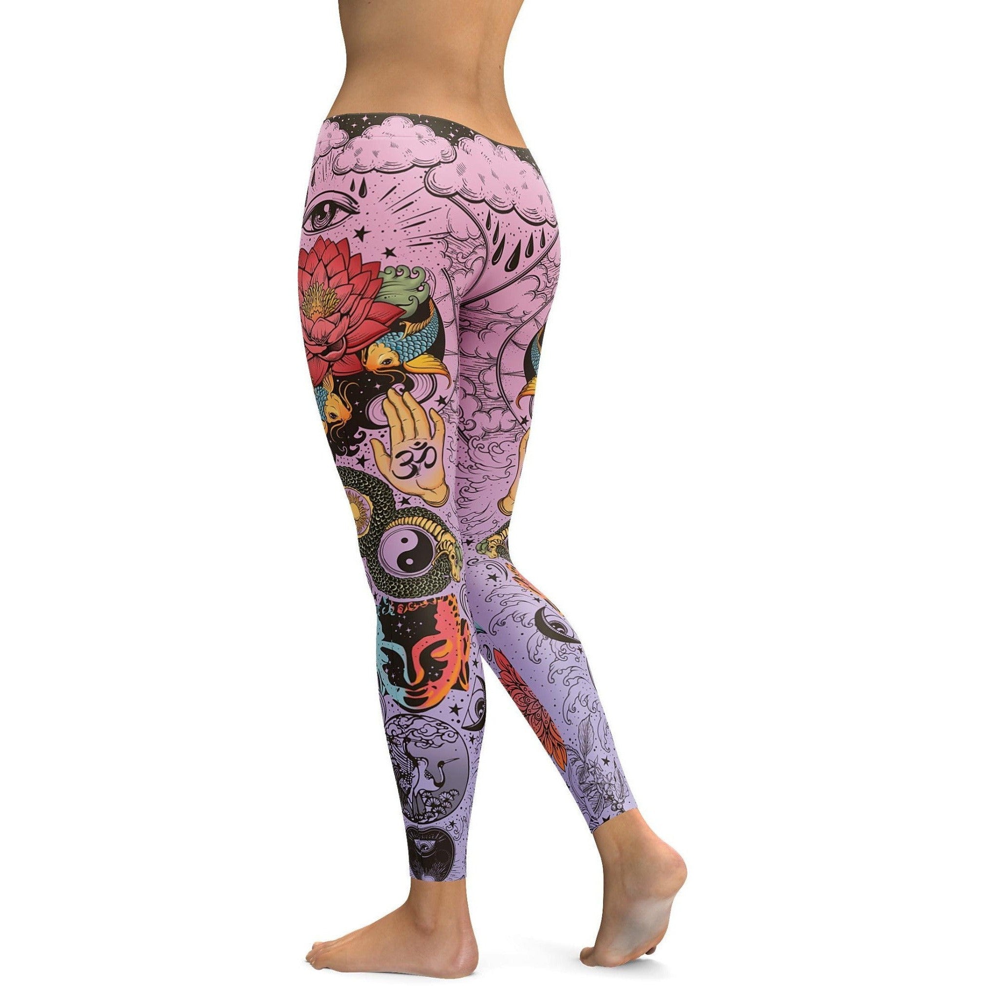 Womens Workout Yoga Pink Tattooed Lotus Leggings | Gearbunch.com