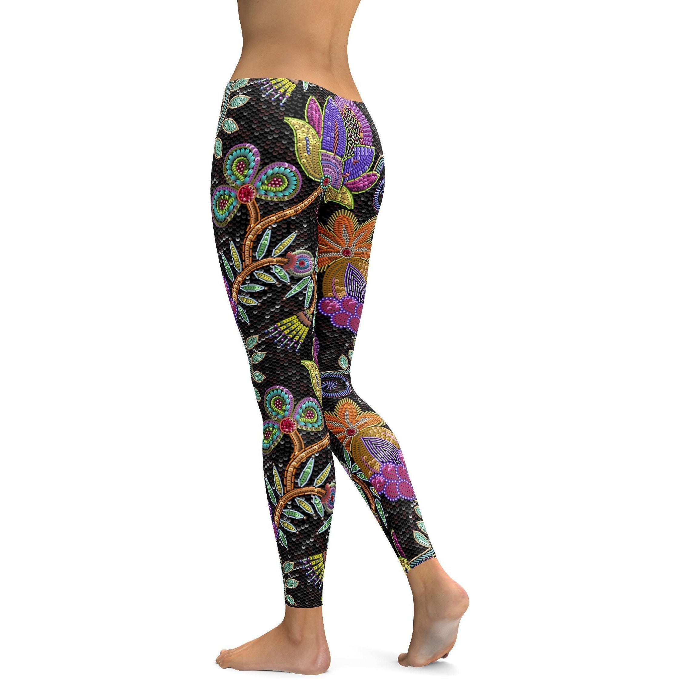 Faux Sequins Flower Leggings - GearBunch Leggings / Yoga Pants