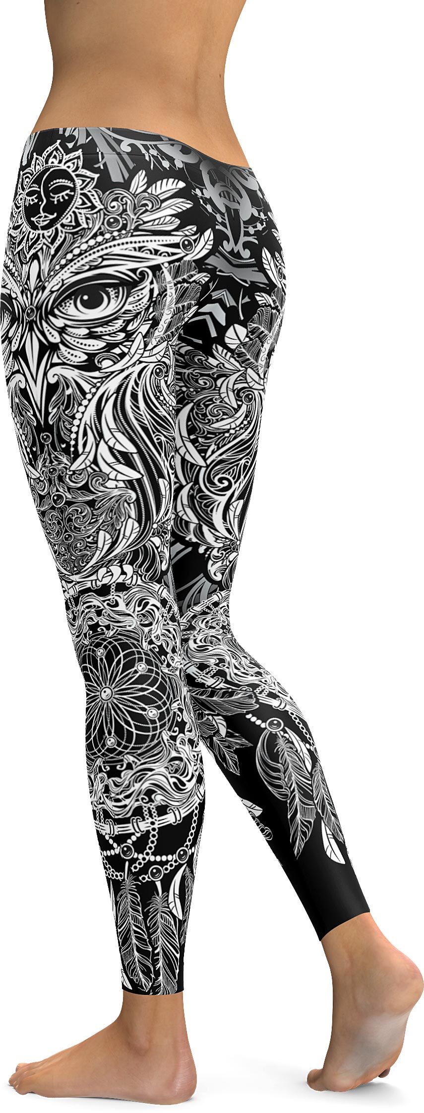 Womens Workout Yoga B&W Ornamental Owl