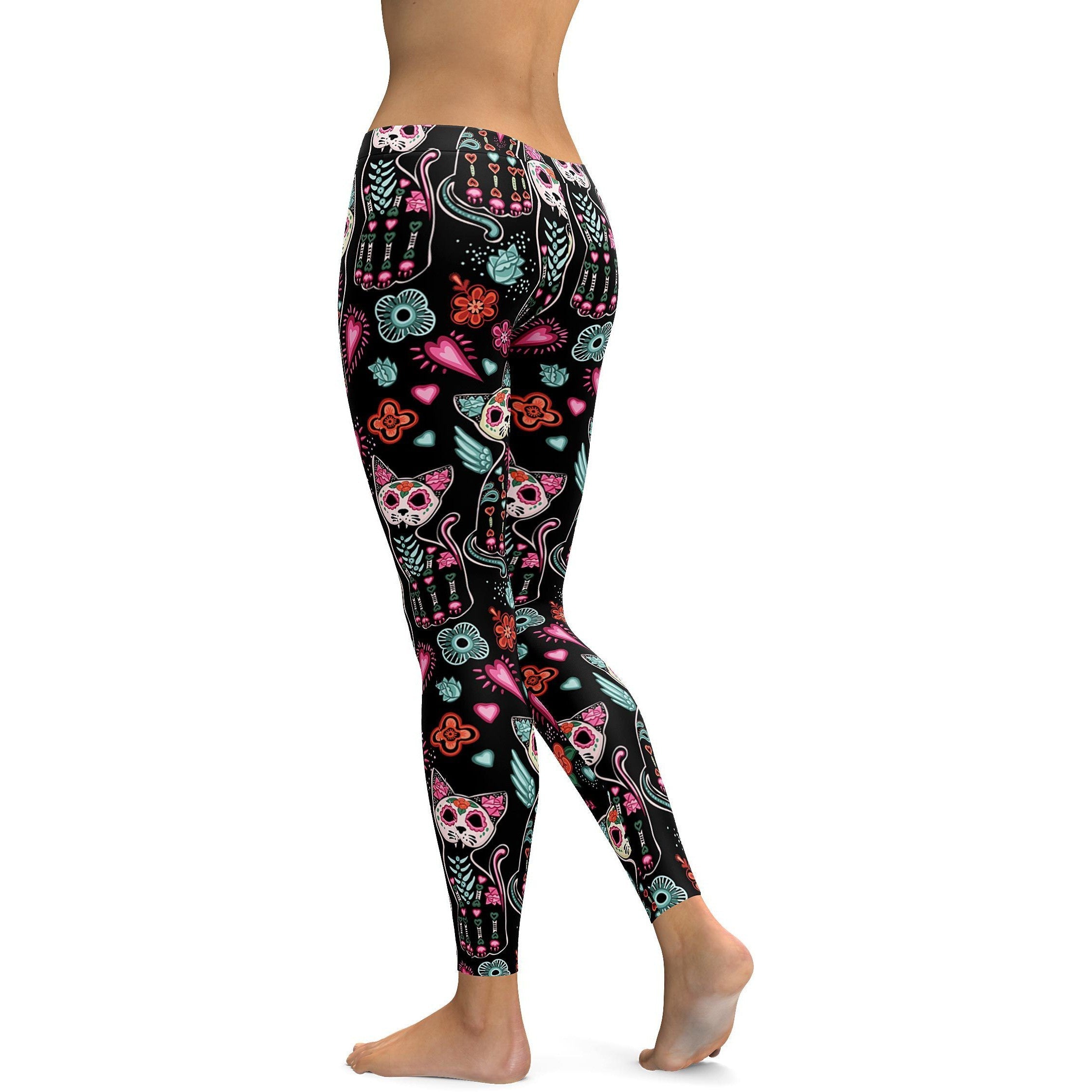 Calavera Cat Leggings - GearBunch Leggings / Yoga Pants