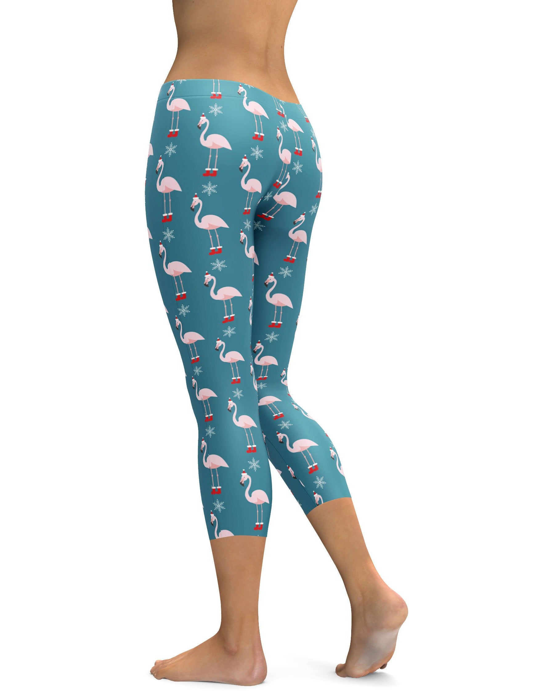 Christmas Flamingo Patterned Capris - GearBunch Leggings / Yoga Pants