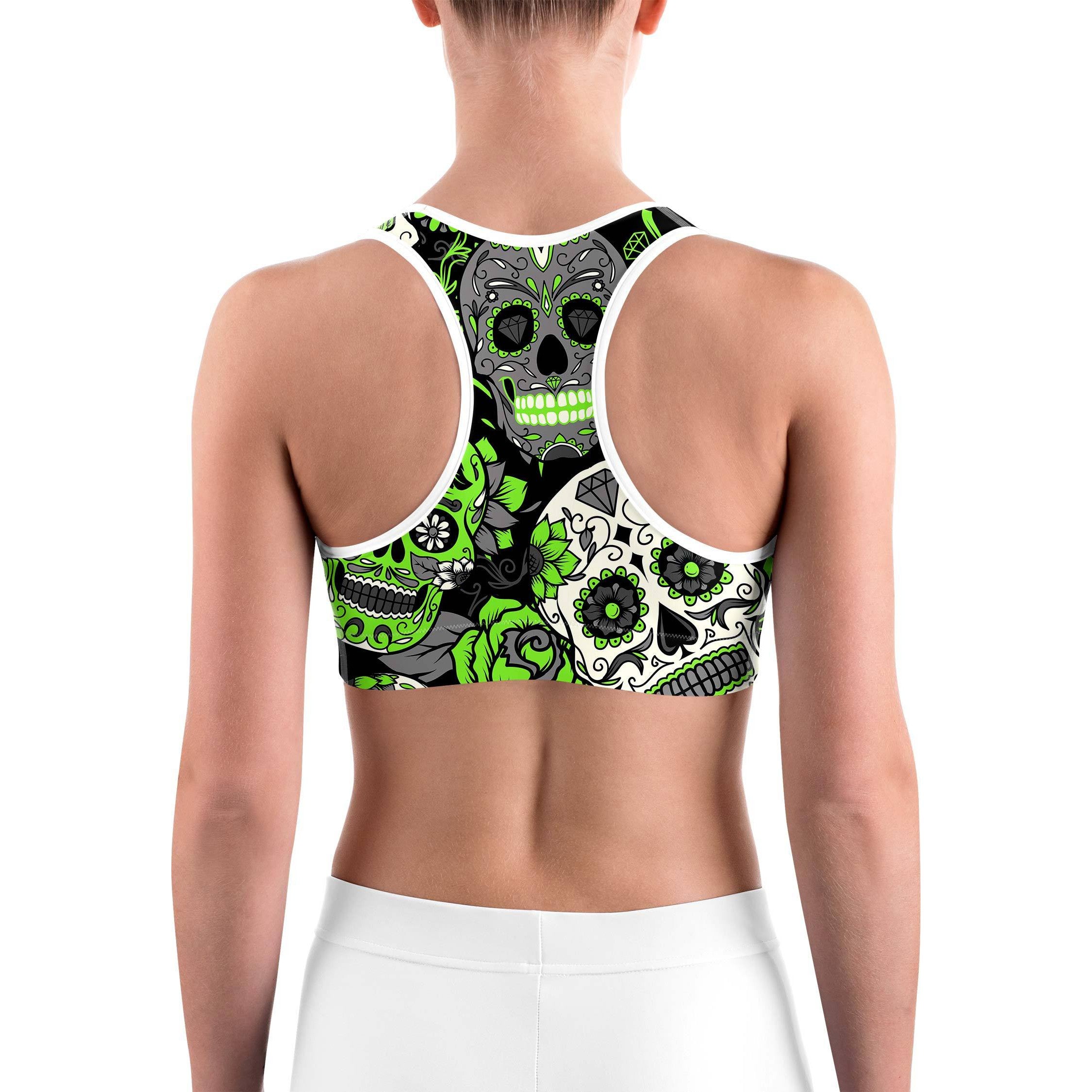 Lime Green Sugar Skull Sports bra