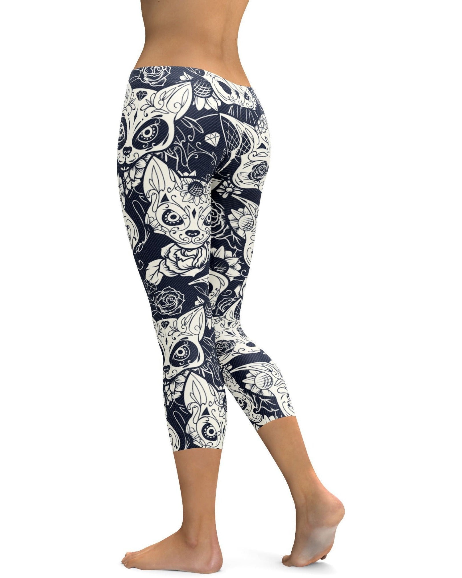 Sugar Skull Cats Capris | Gearbunch