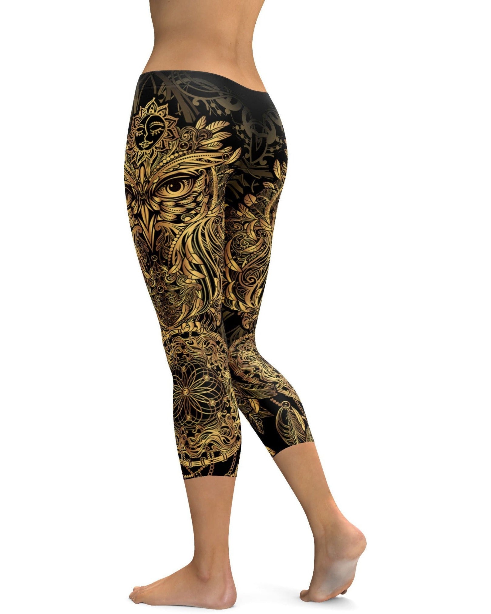 Golden Ornamental Owl Capris | GearBunch