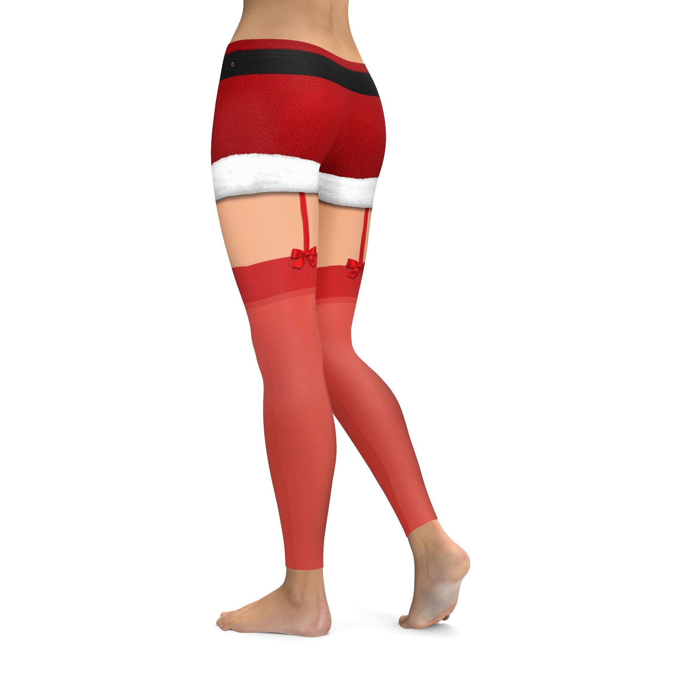 Christmas Shorts with Red Stockings Leggings - GearBunch Leggings / Yoga Pants