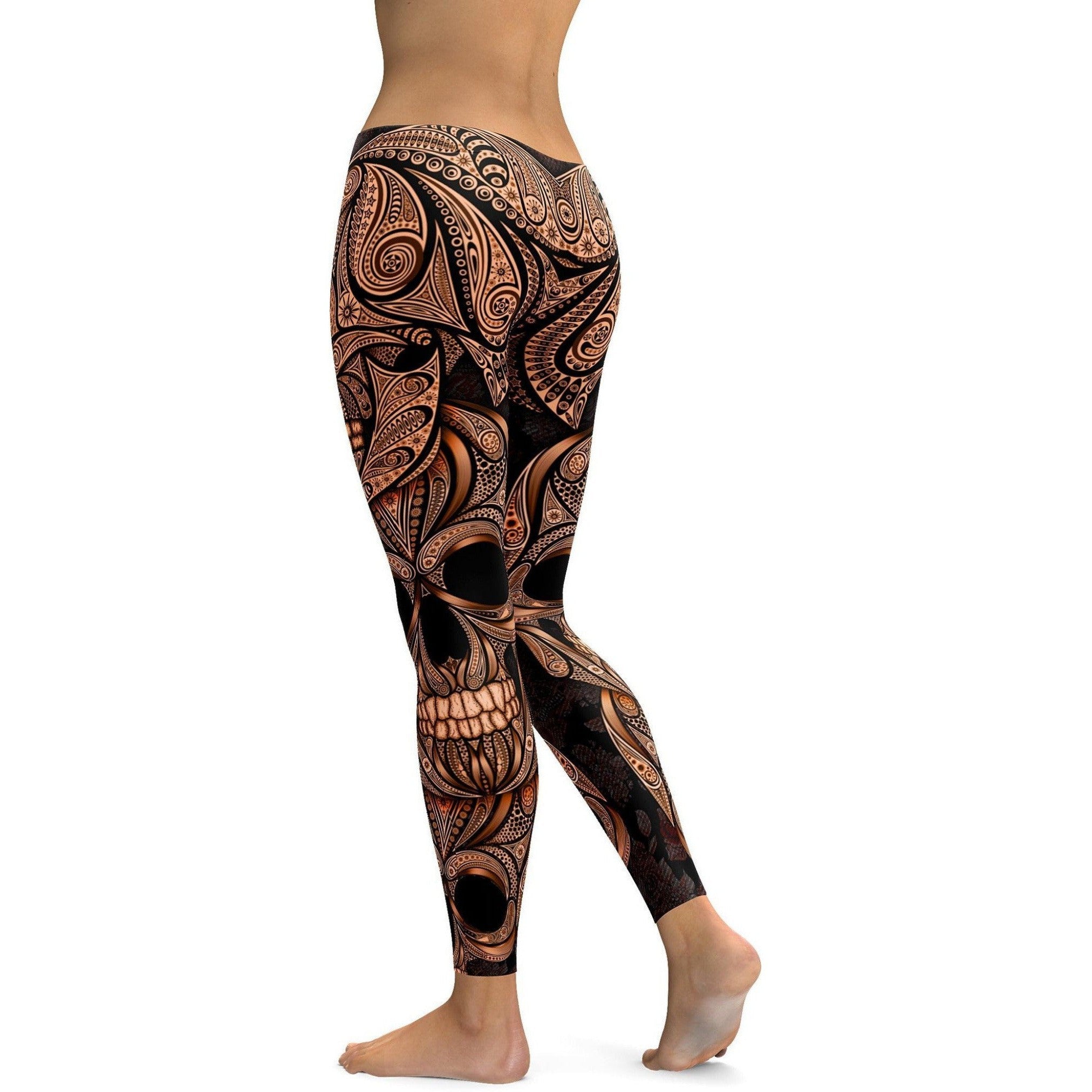 Orange Ornamental Skull Leggings | GearBunch