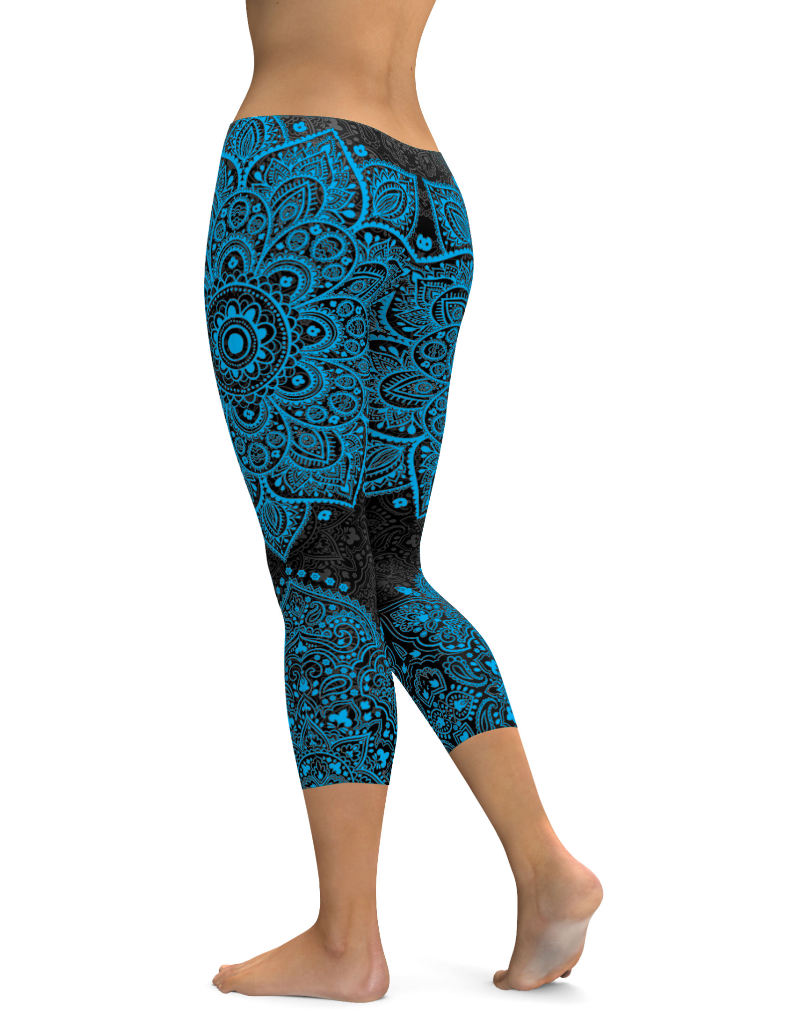 Black and Cyan Blue Mandala Capris | Gearbunch