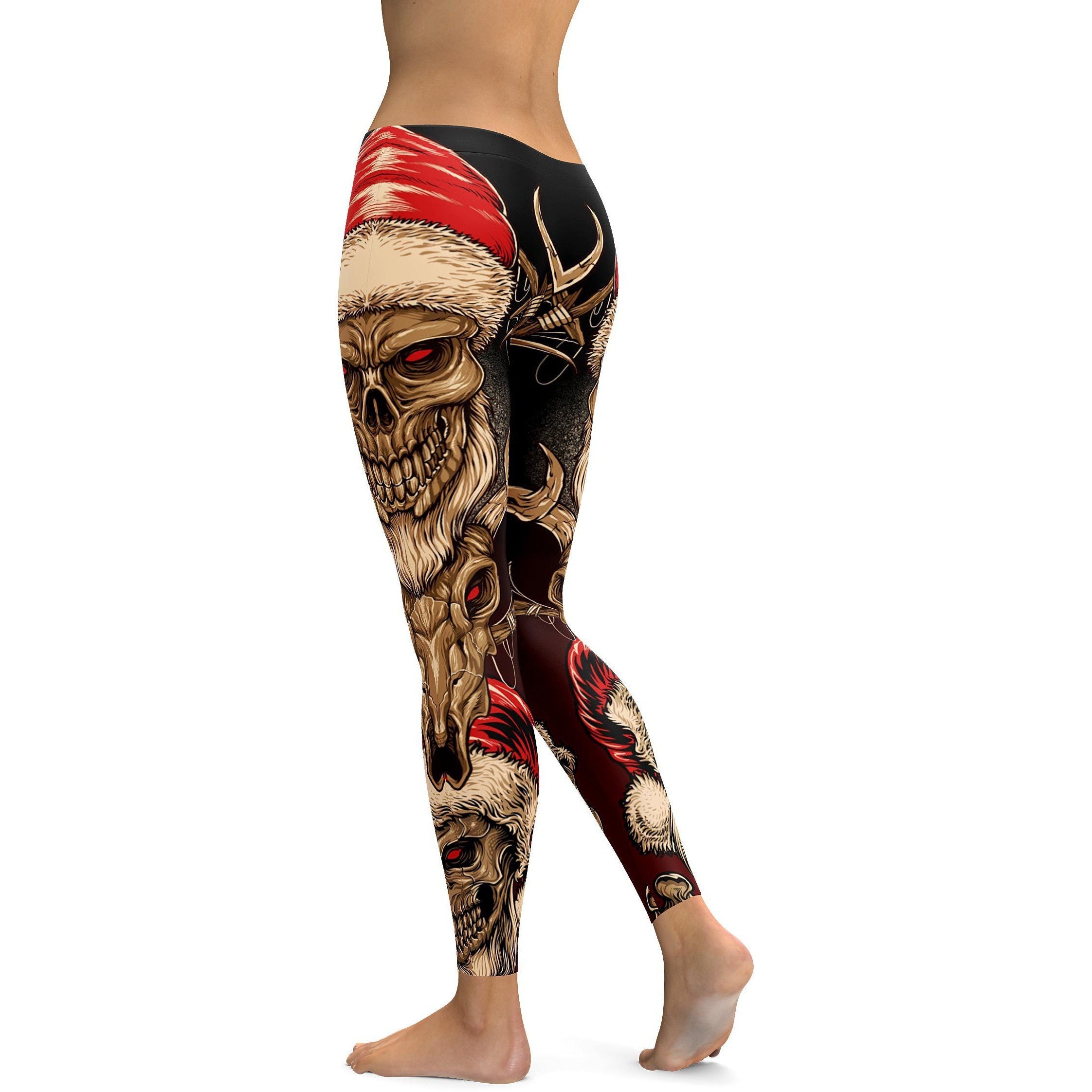 Santa & Rudolph Skull Leggings - GearBunch Leggings / Yoga Pants