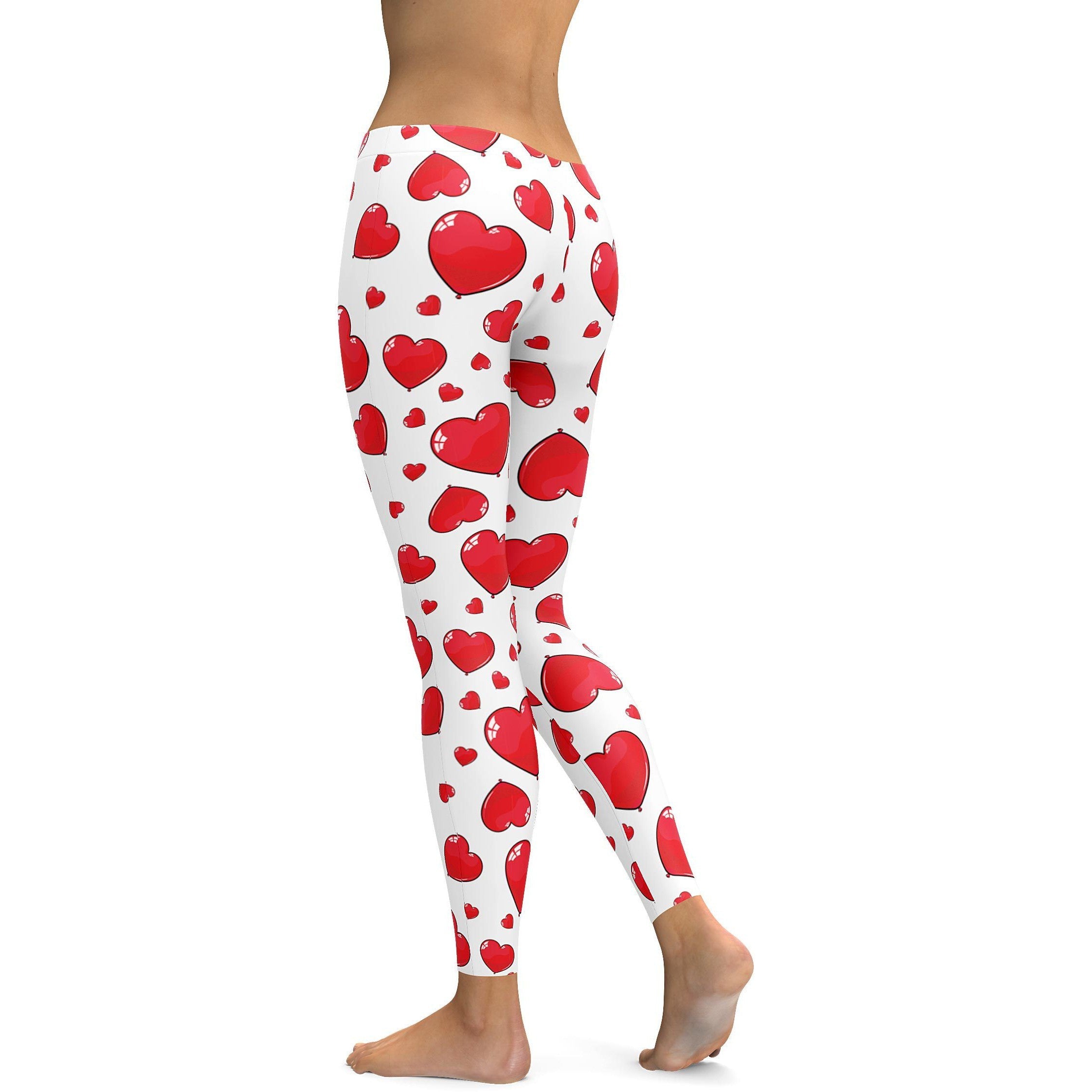 Red Heart Shaped Balloon Leggings - GearBunch Leggings / Yoga Pants