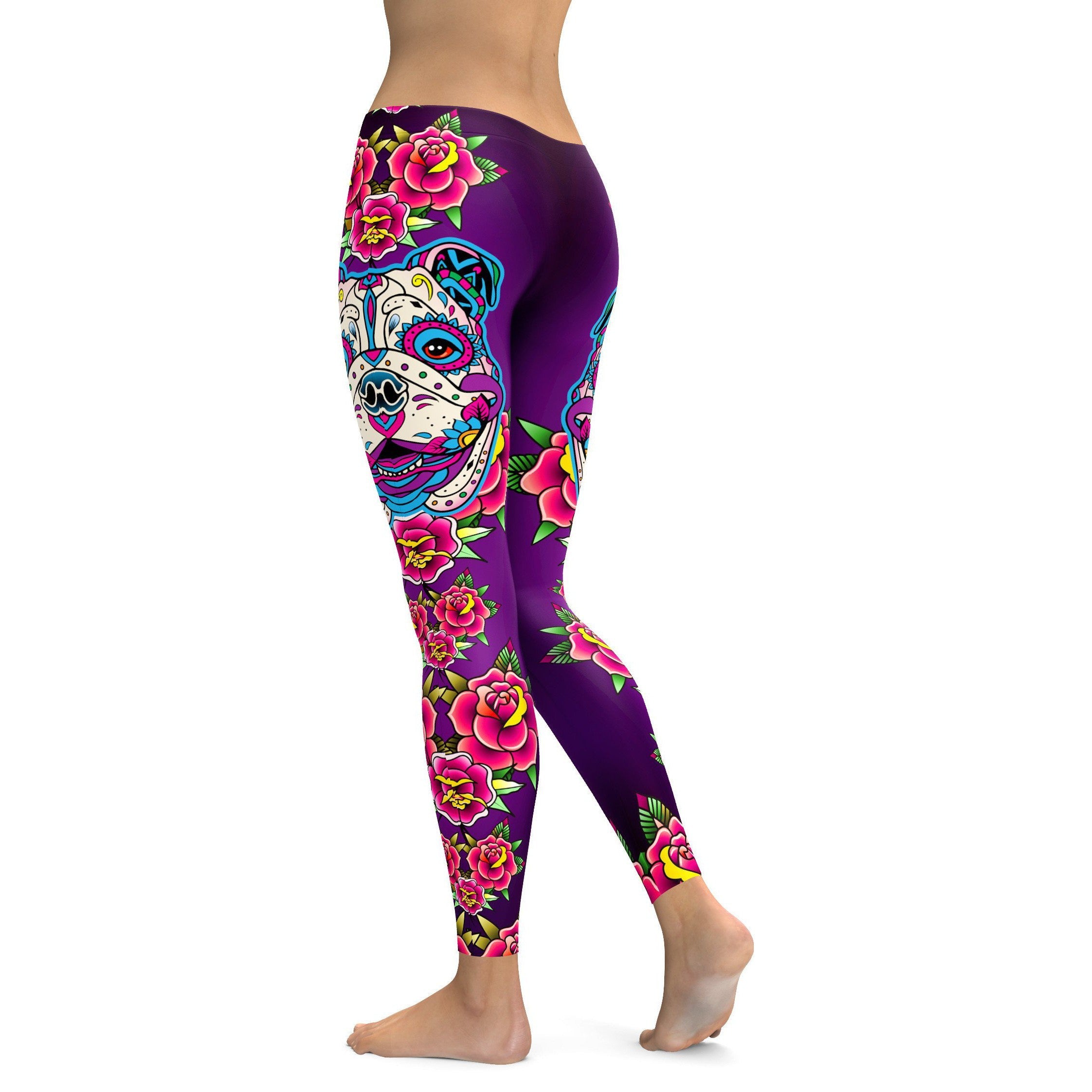 Sugar Skull Bulldog Leggings - GearBunch Leggings / Yoga Pants